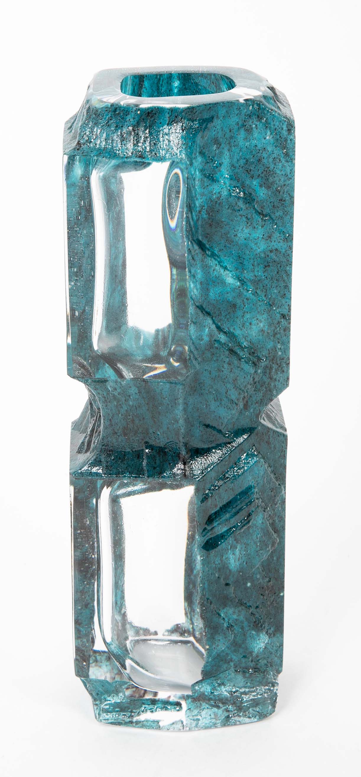 "Argos" Vase of Teal Ground with Clear Panels by Daum