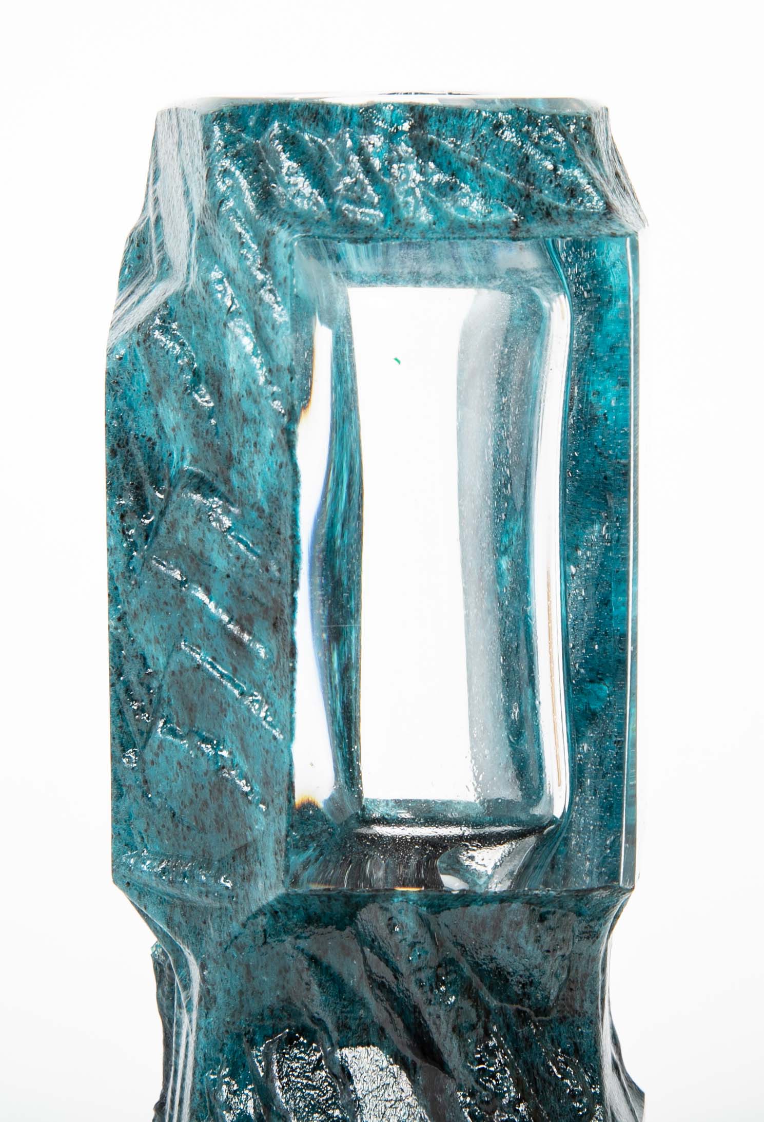 "Argos" Vase of Teal Ground with Clear Panels by Daum