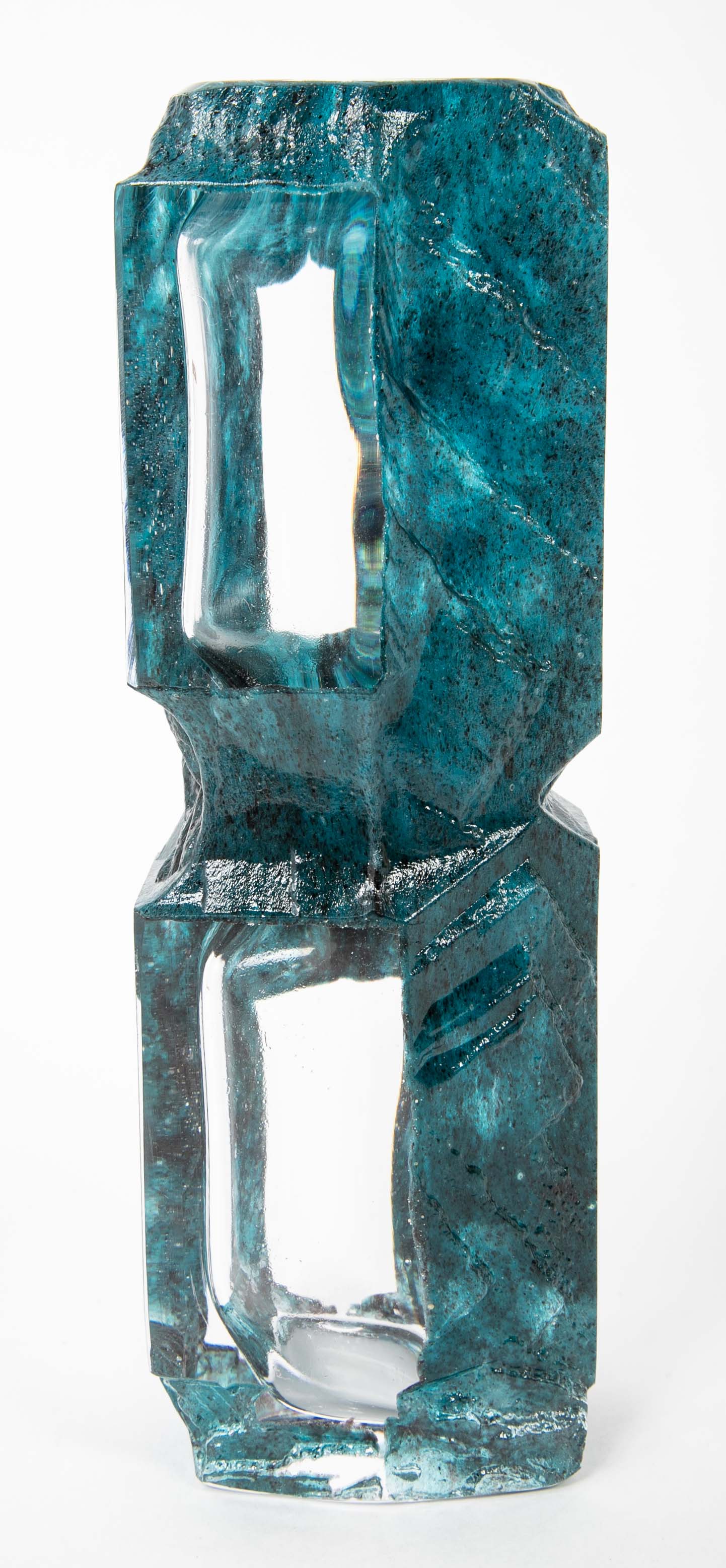 "Argos" Vase of Teal Ground with Clear Panels by Daum