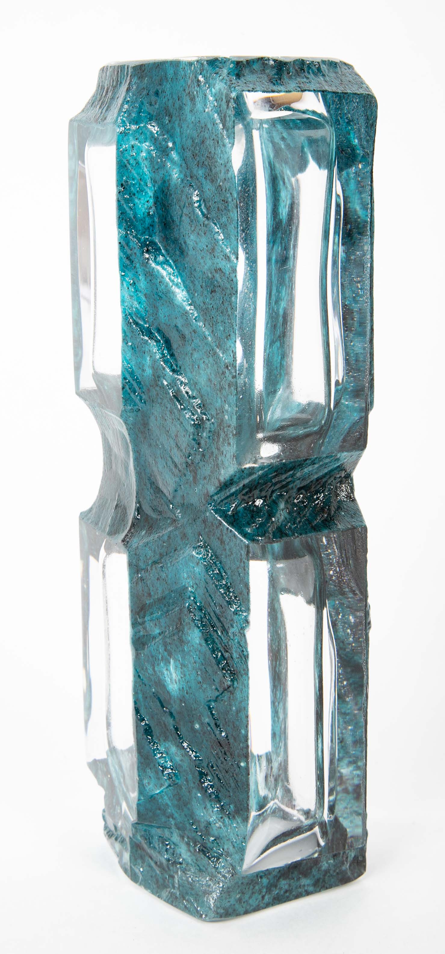 "Argos" Vase of Teal Ground with Clear Panels by Daum