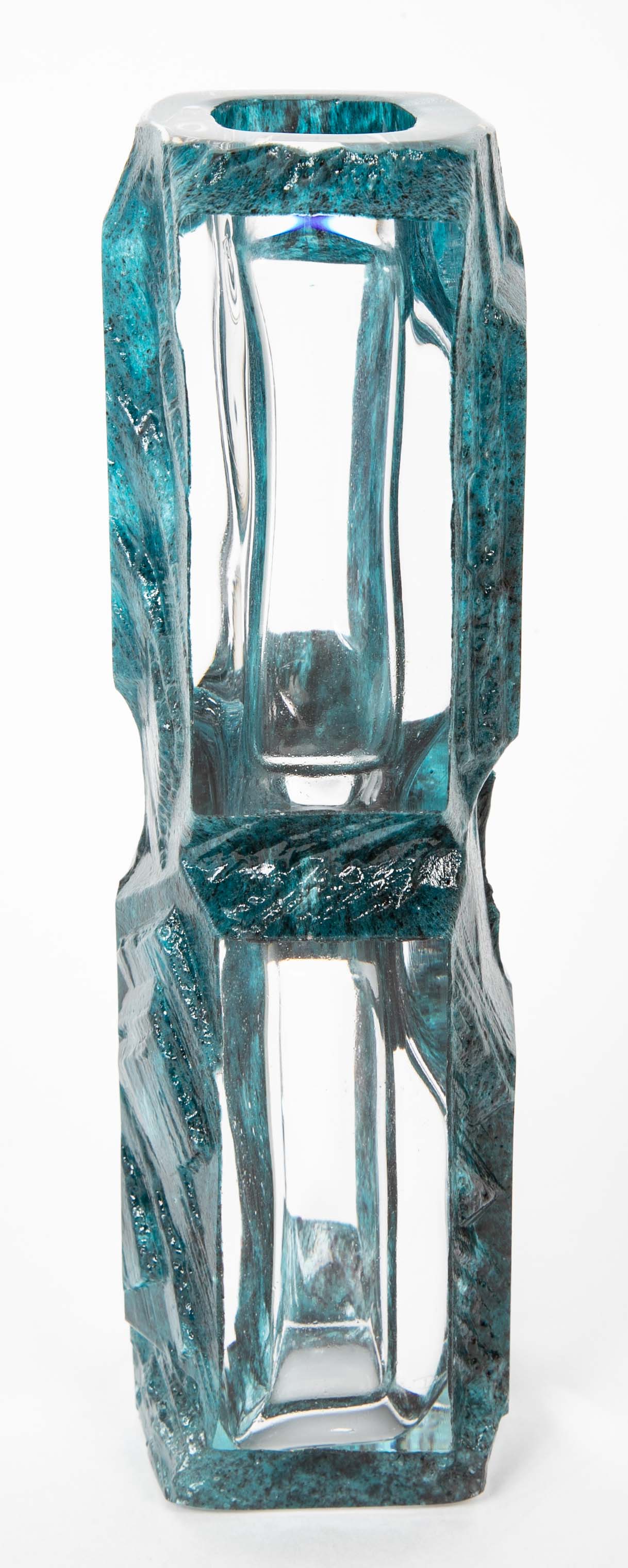 "Argos" Vase of Teal Ground with Clear Panels by Daum