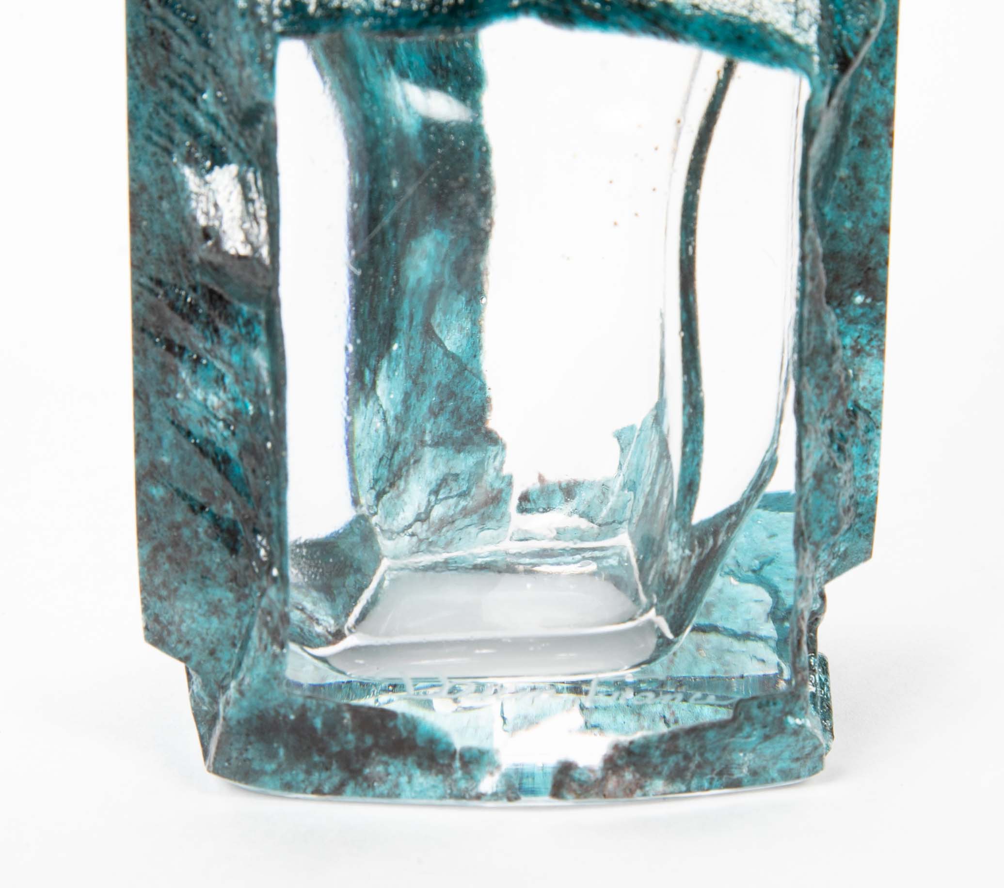 "Argos" Vase of Teal Ground with Clear Panels by Daum