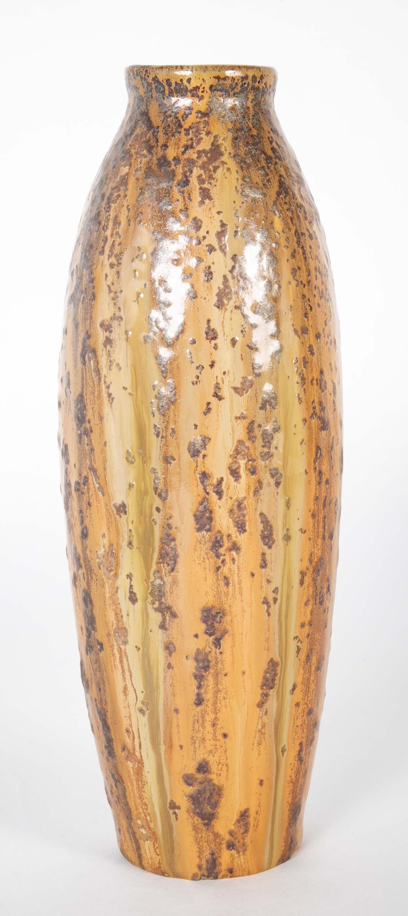 Alphonse Cytere Crystalline Brown and Ochre Glaze Ovoid Vase