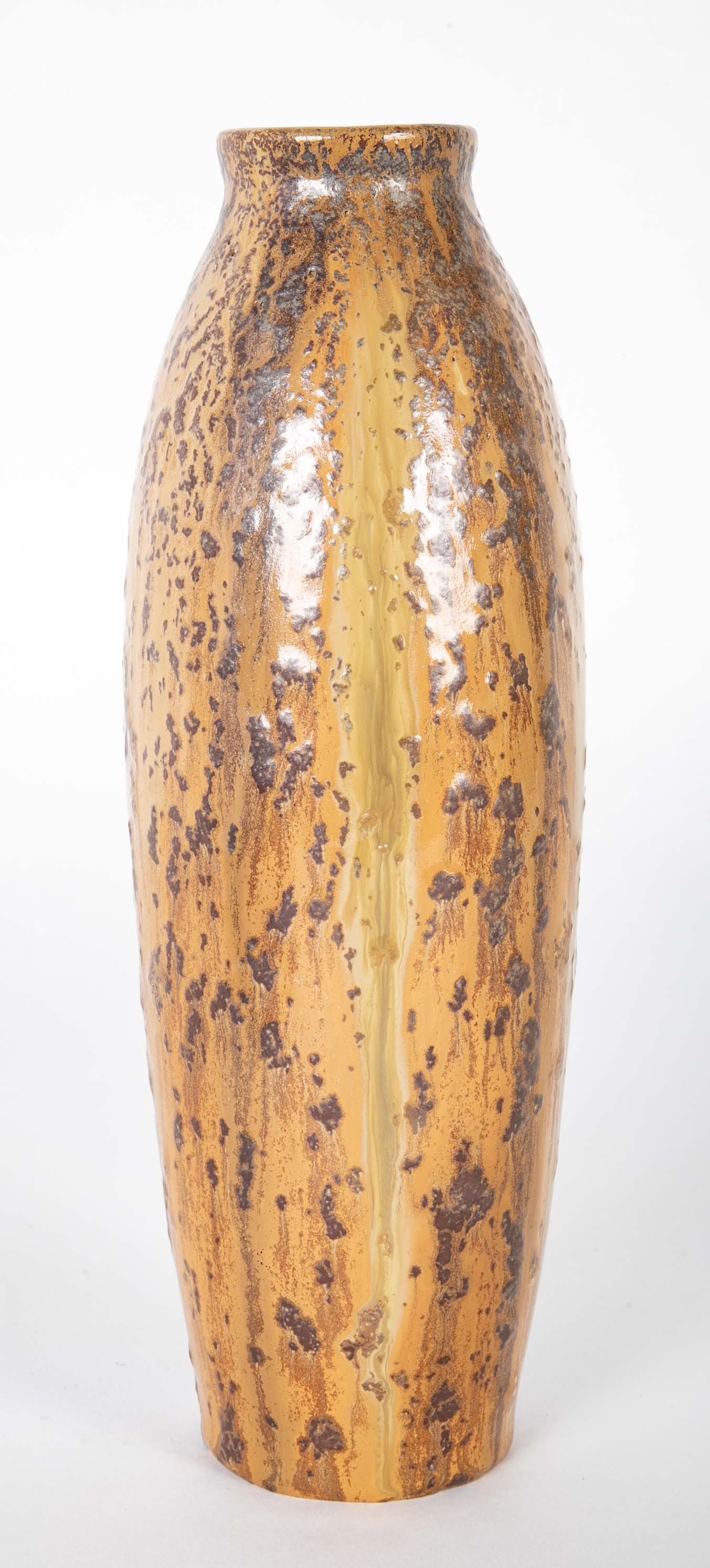 Alphonse Cytere Crystalline Brown and Ochre Glaze Ovoid Vase