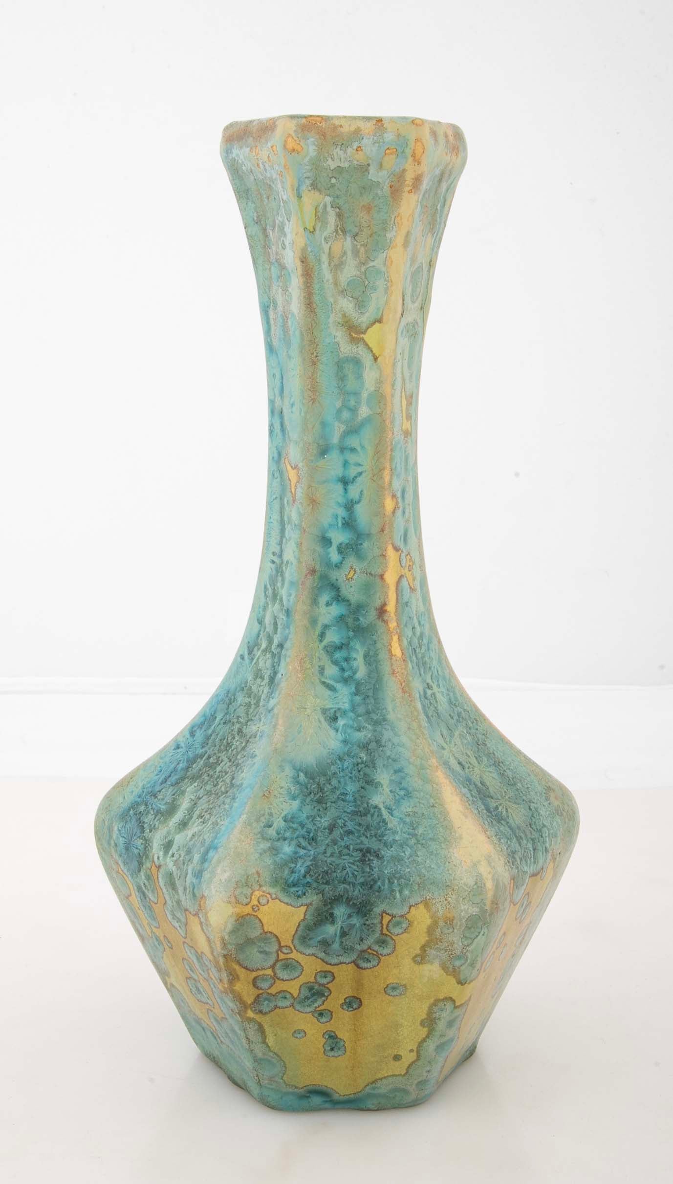 Pierrefonds Crystalline Glazed Pottery Elongated Gourd Shape Vase