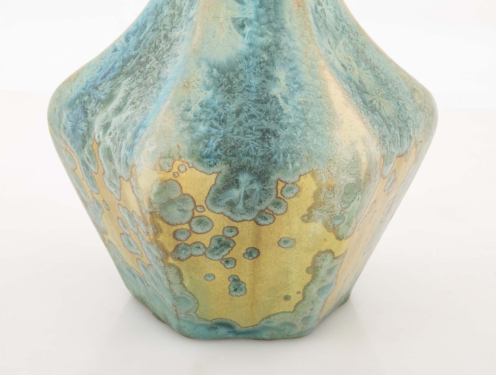 Pierrefonds Crystalline Glazed Pottery Elongated Gourd Shape Vase