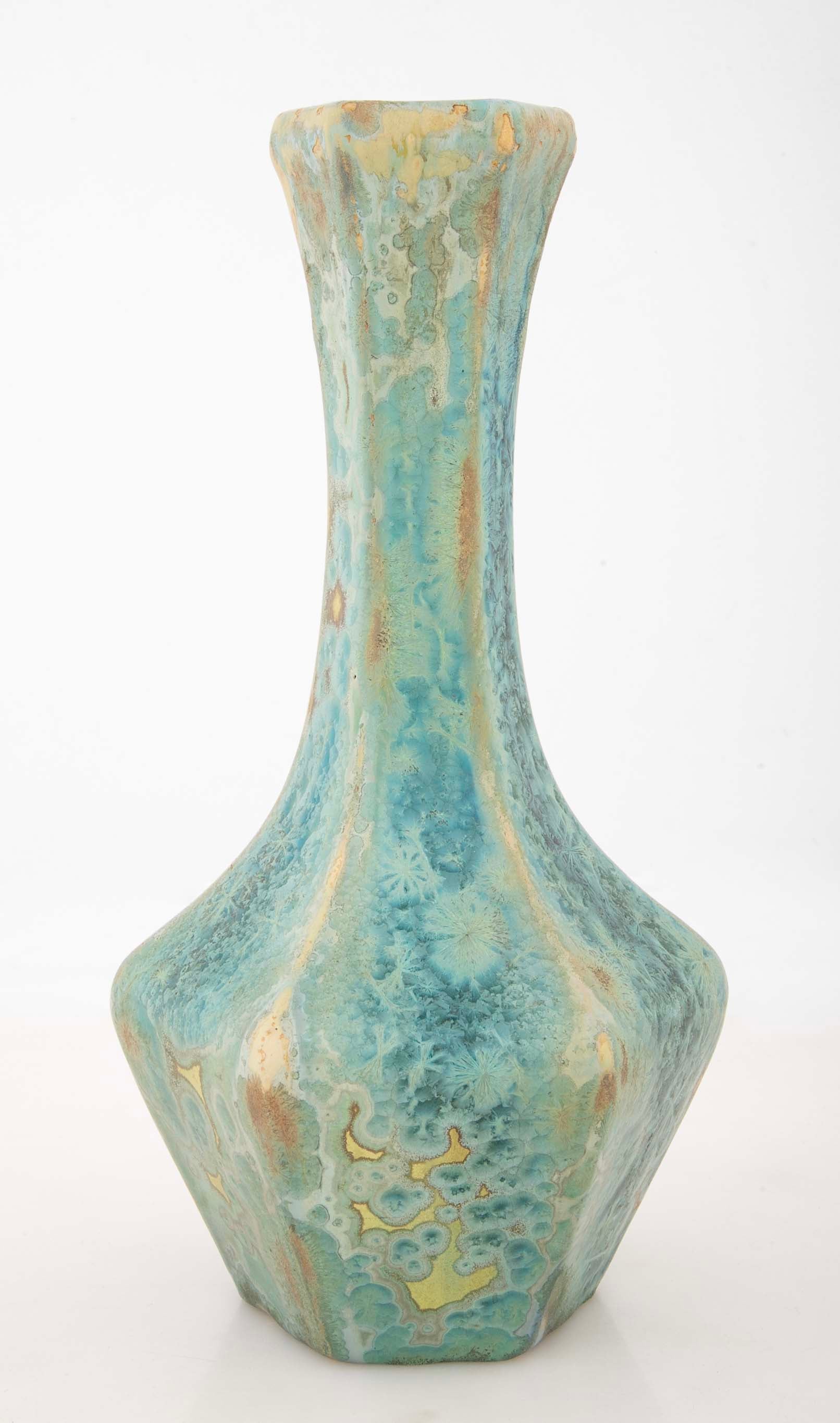 Pierrefonds Crystalline Glazed Pottery Elongated Gourd Shape Vase