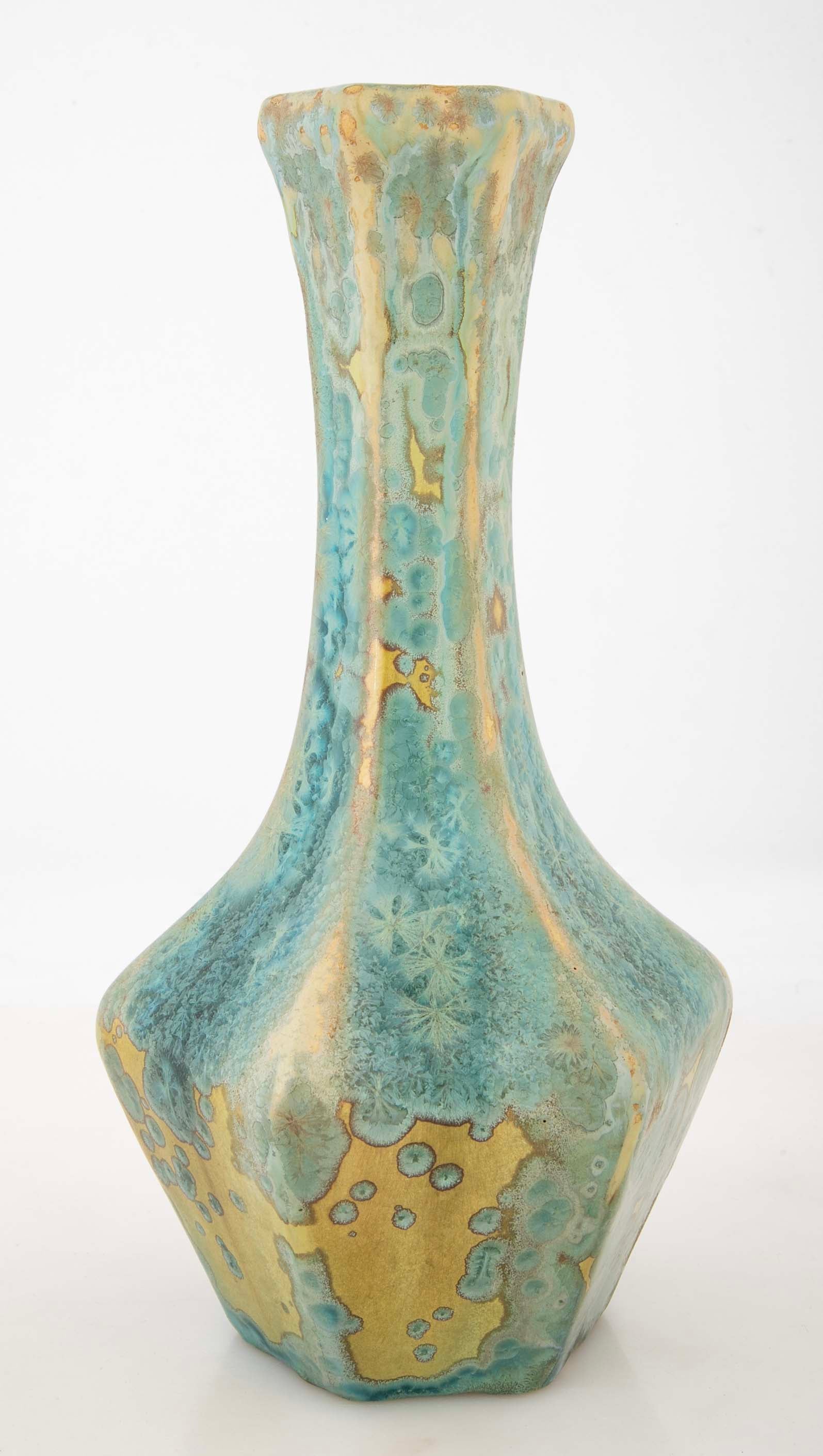 Pierrefonds Crystalline Glazed Pottery Elongated Gourd Shape Vase