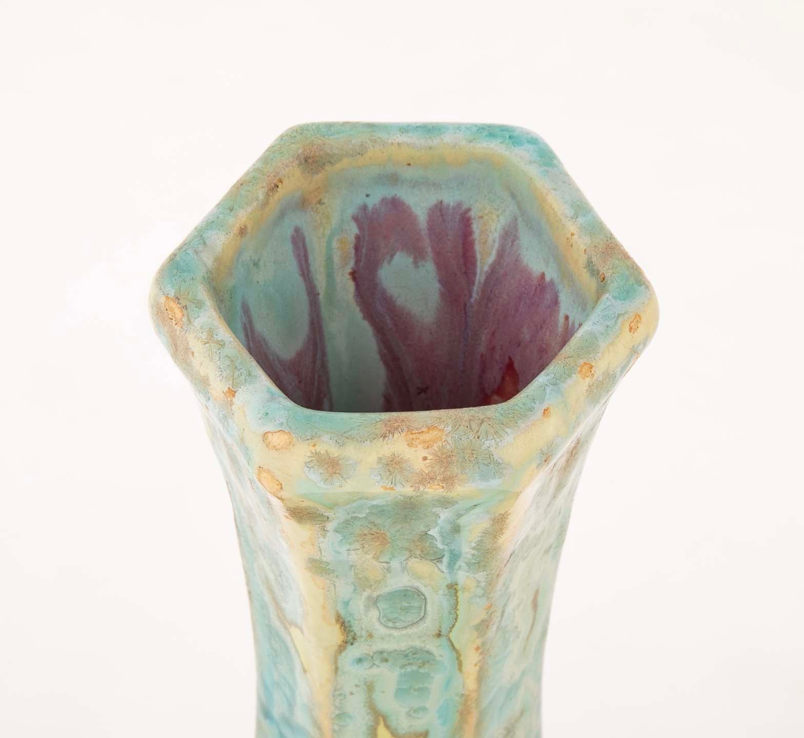 Pierrefonds Crystalline Glazed Pottery Elongated Gourd Shape Vase