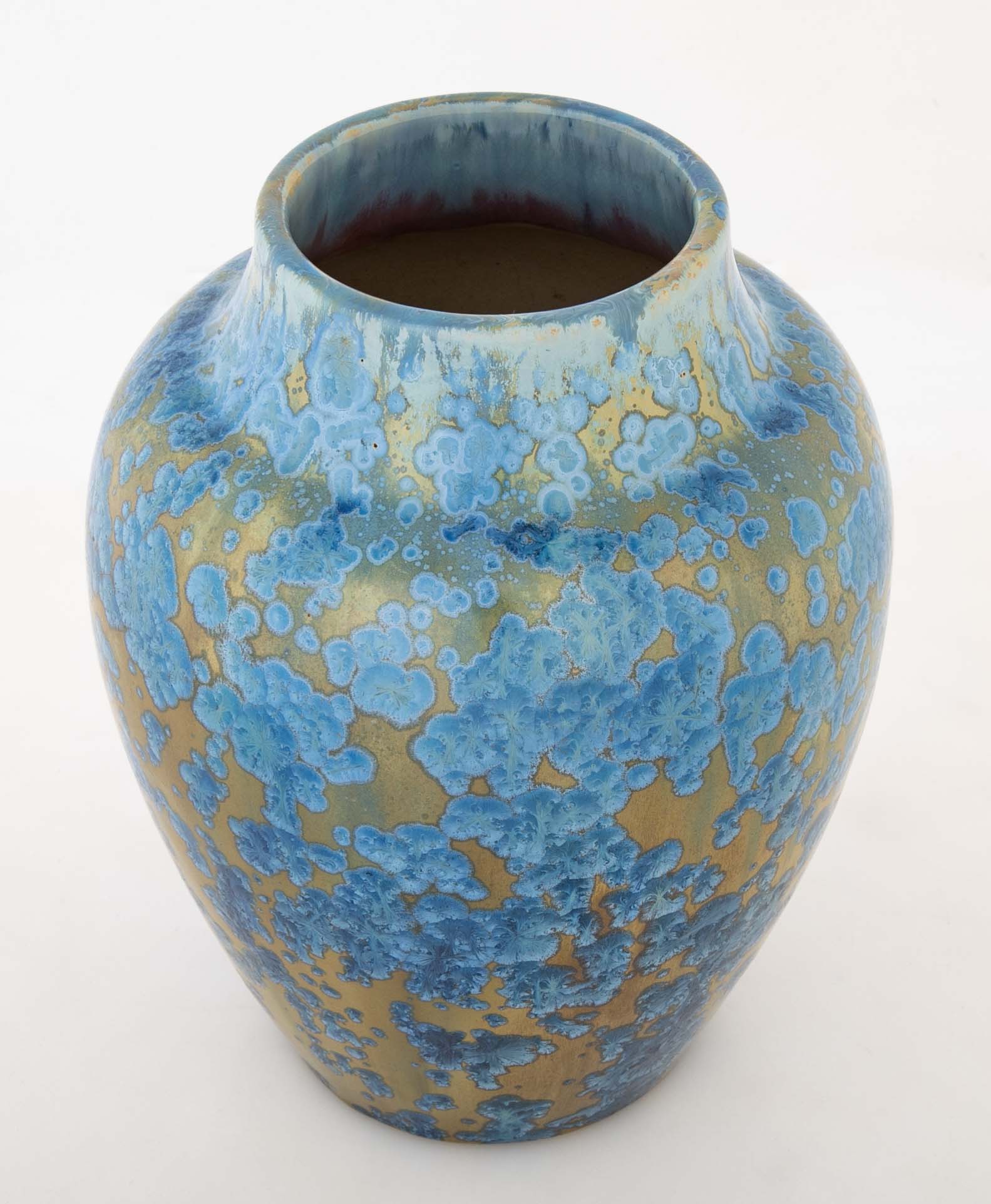 Pierrefonds Pottery Crystalline Glazed Bright Blue Baluster Form Vase