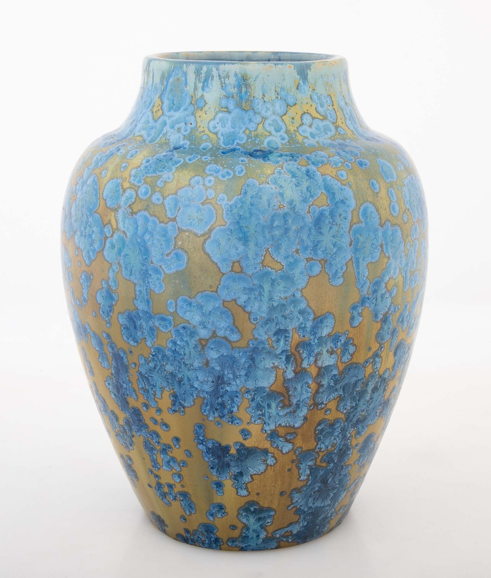 Pierrefonds Pottery Crystalline Glazed Bright Blue Baluster Form Vase