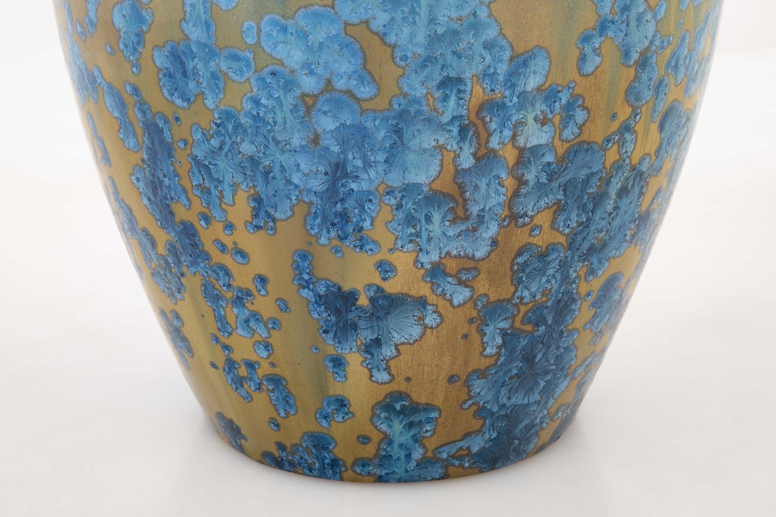 Pierrefonds Pottery Crystalline Glazed Bright Blue Baluster Form Vase