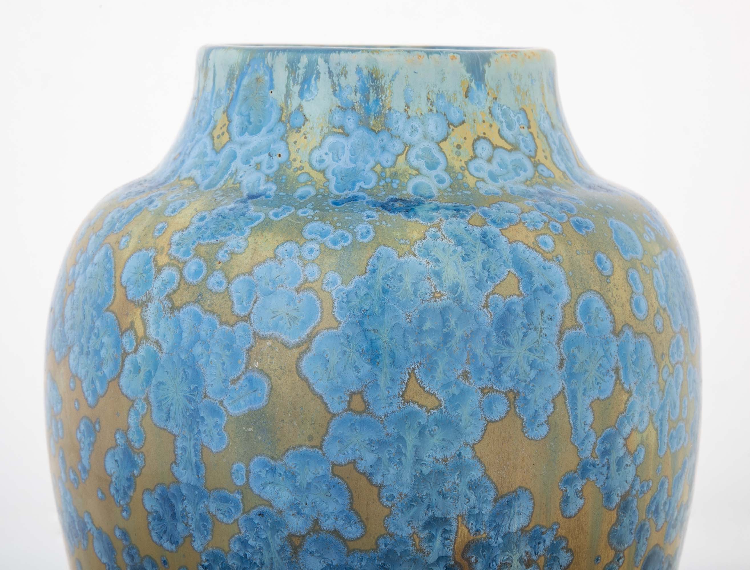 Pierrefonds Pottery Crystalline Glazed Bright Blue Baluster Form Vase