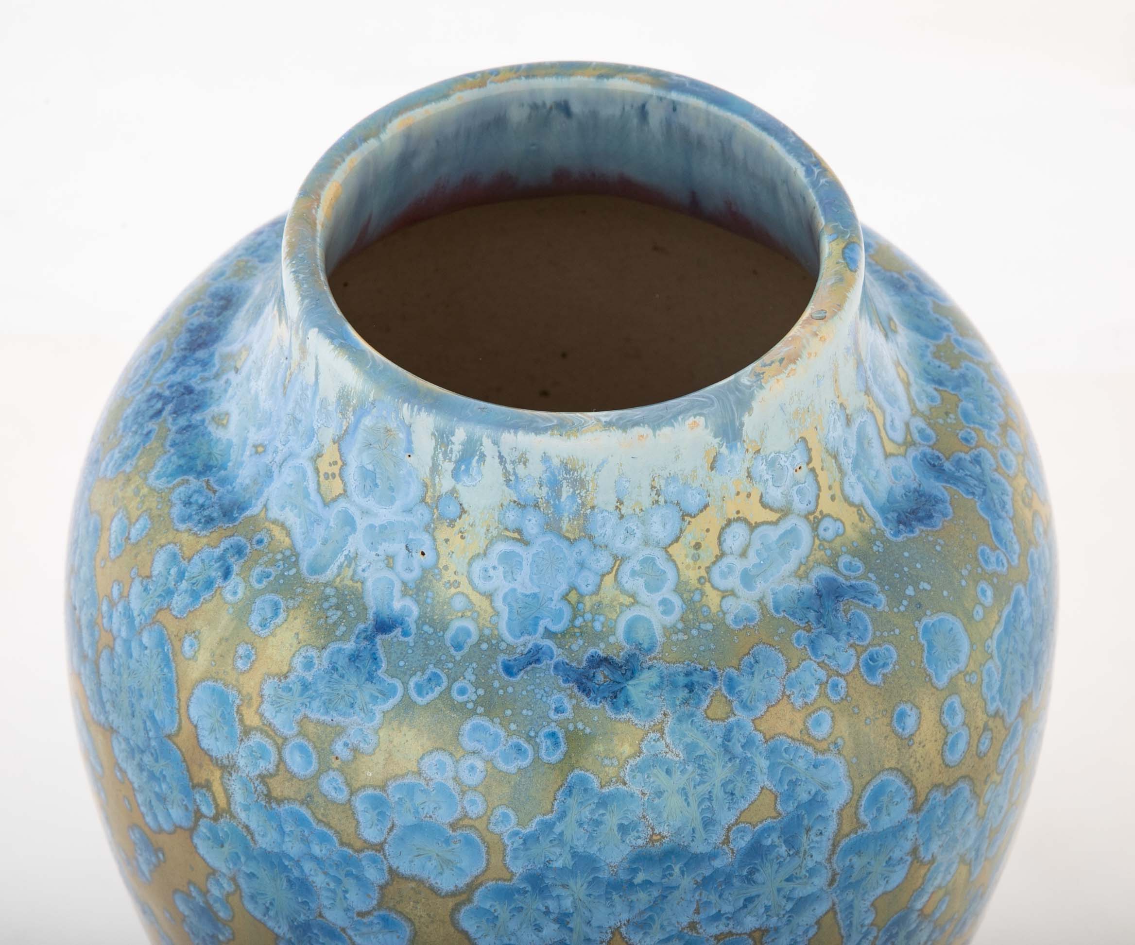 Pierrefonds Pottery Crystalline Glazed Bright Blue Baluster Form Vase