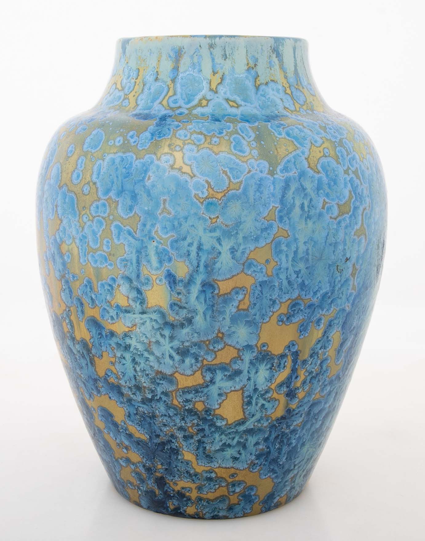 Pierrefonds Pottery Crystalline Glazed Bright Blue Baluster Form Vase