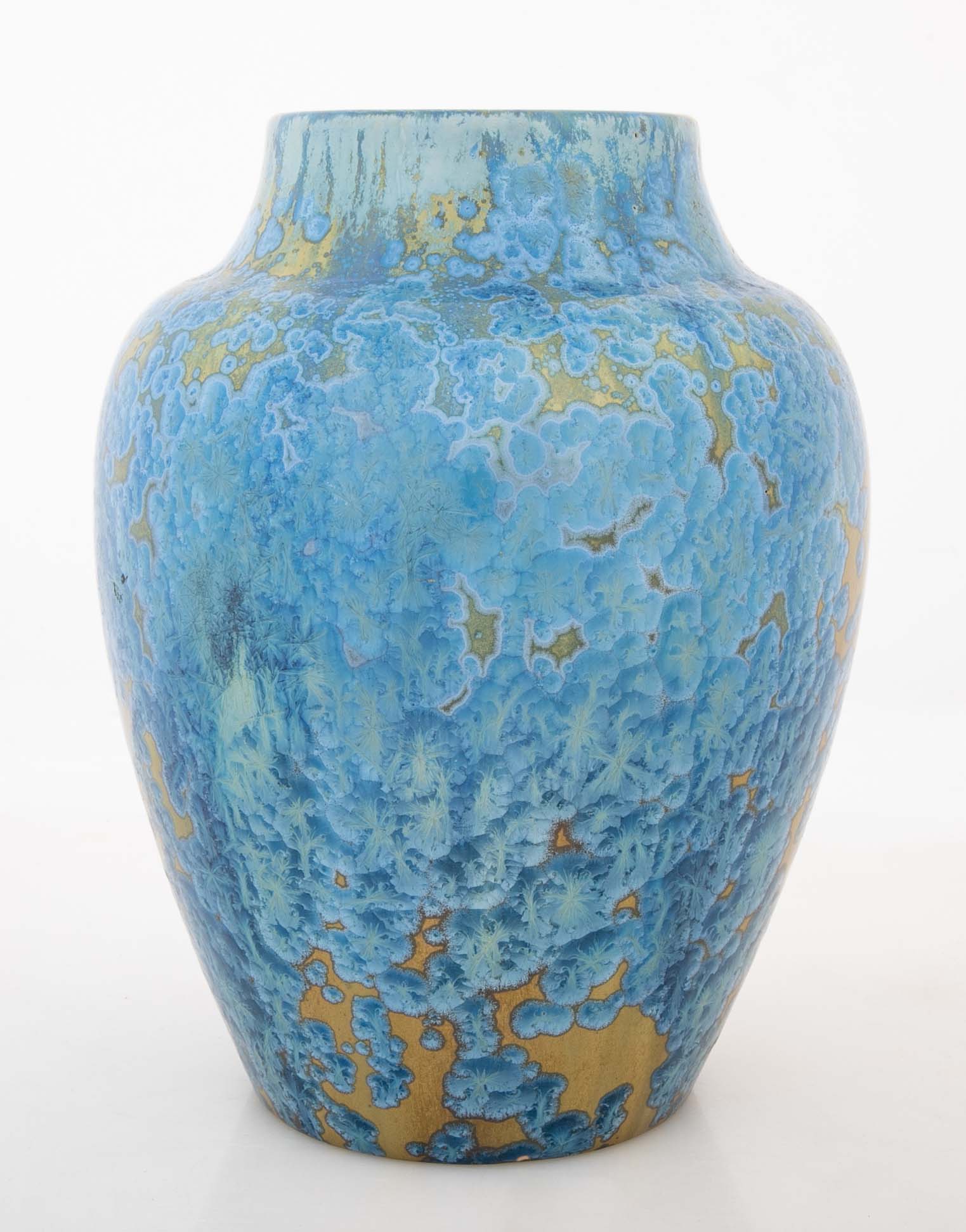 Pierrefonds Pottery Crystalline Glazed Bright Blue Baluster Form Vase