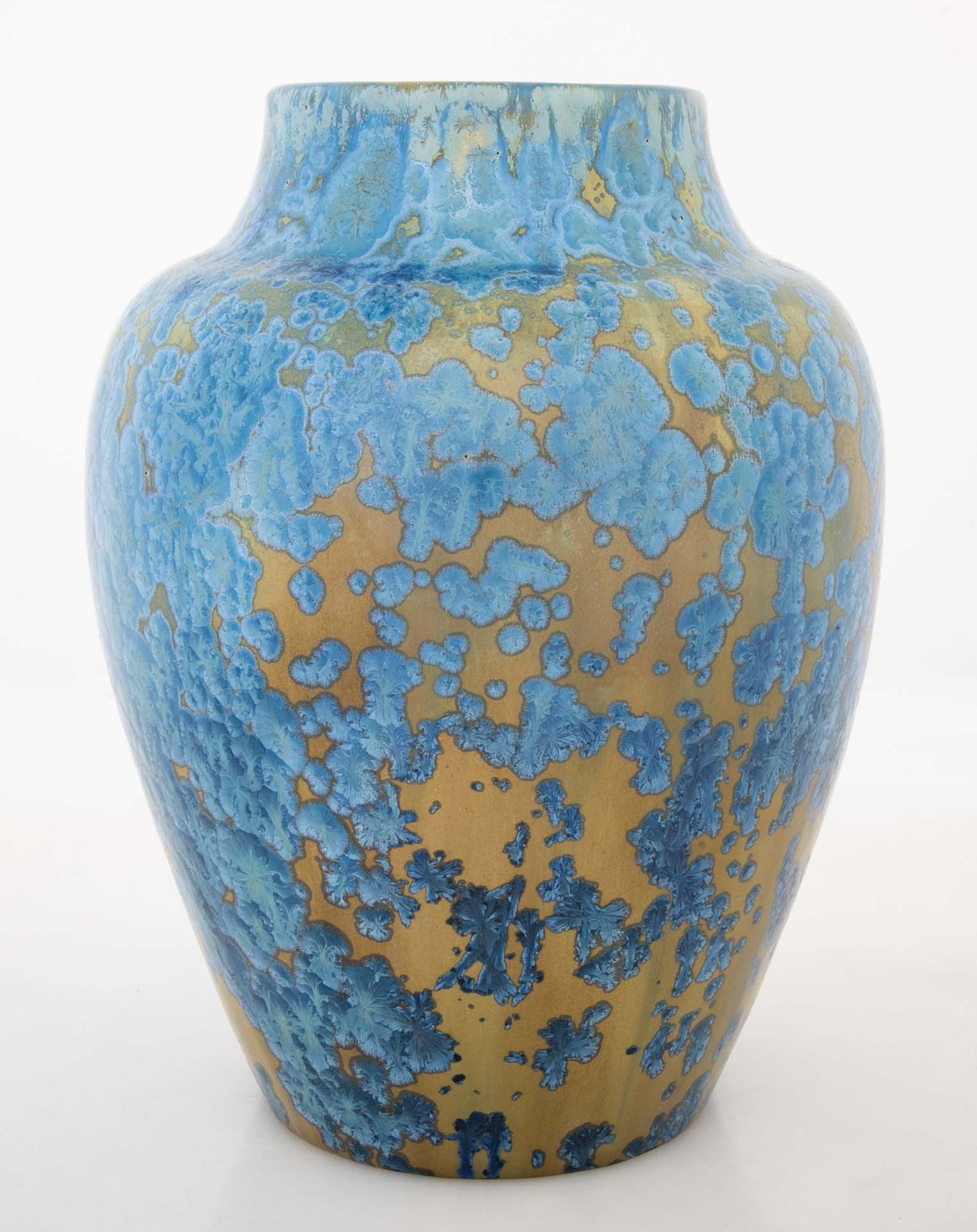 Pierrefonds Pottery Crystalline Glazed Bright Blue Baluster Form Vase