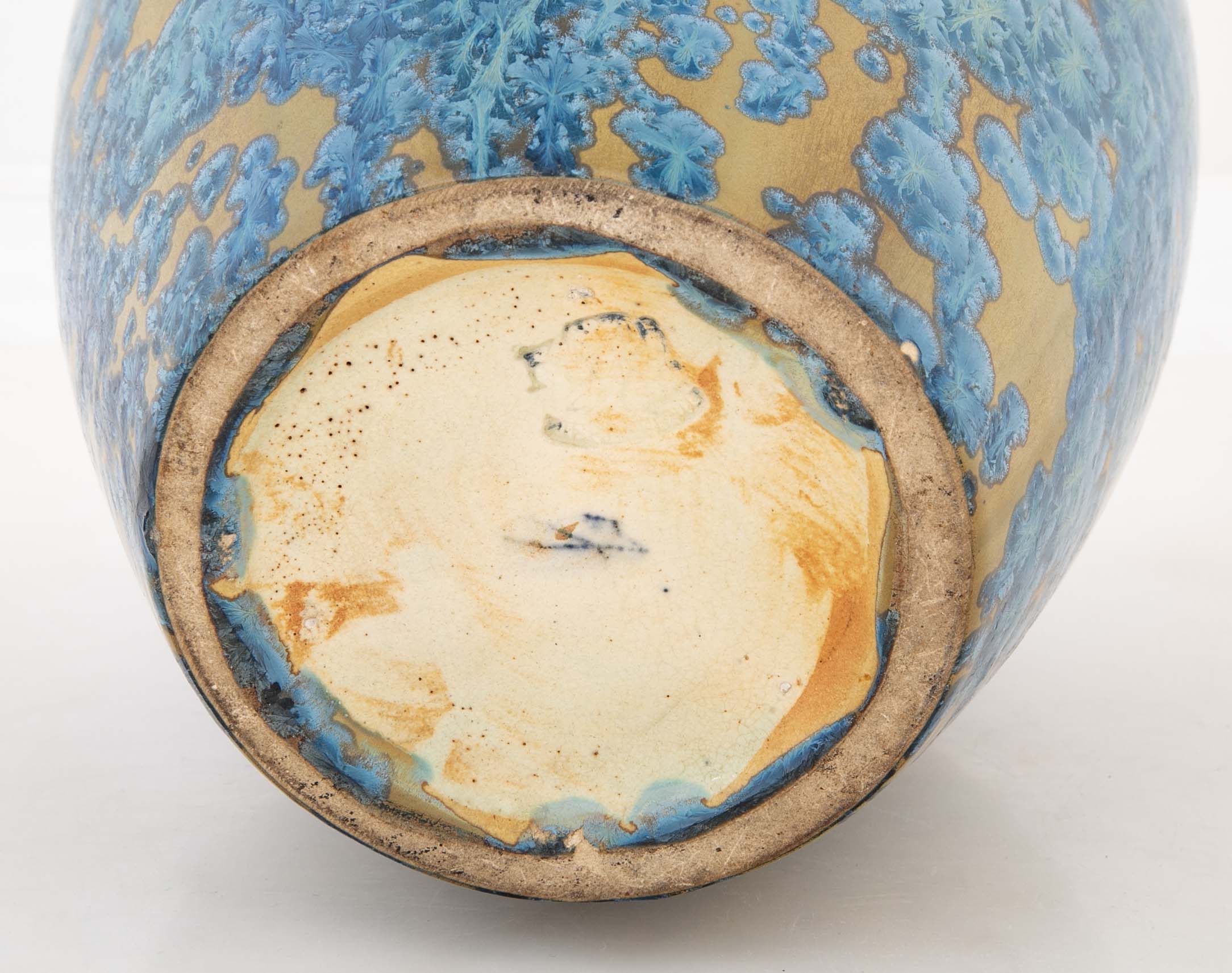 Pierrefonds Pottery Crystalline Glazed Bright Blue Baluster Form Vase