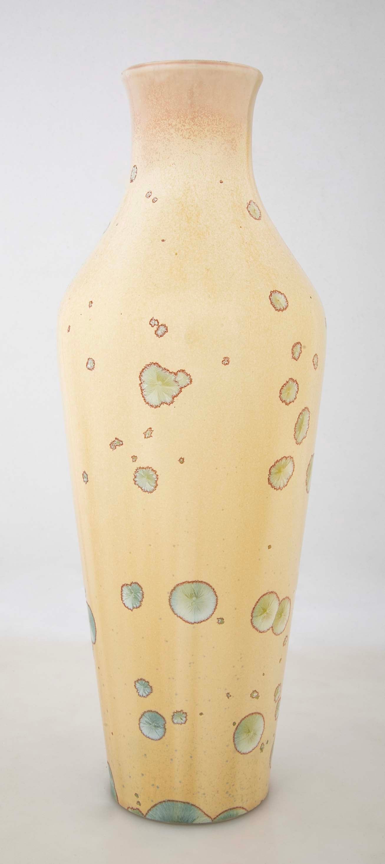 Sevres Baluster Form Vase with Iridescent Blue Speckles on Yellow Background