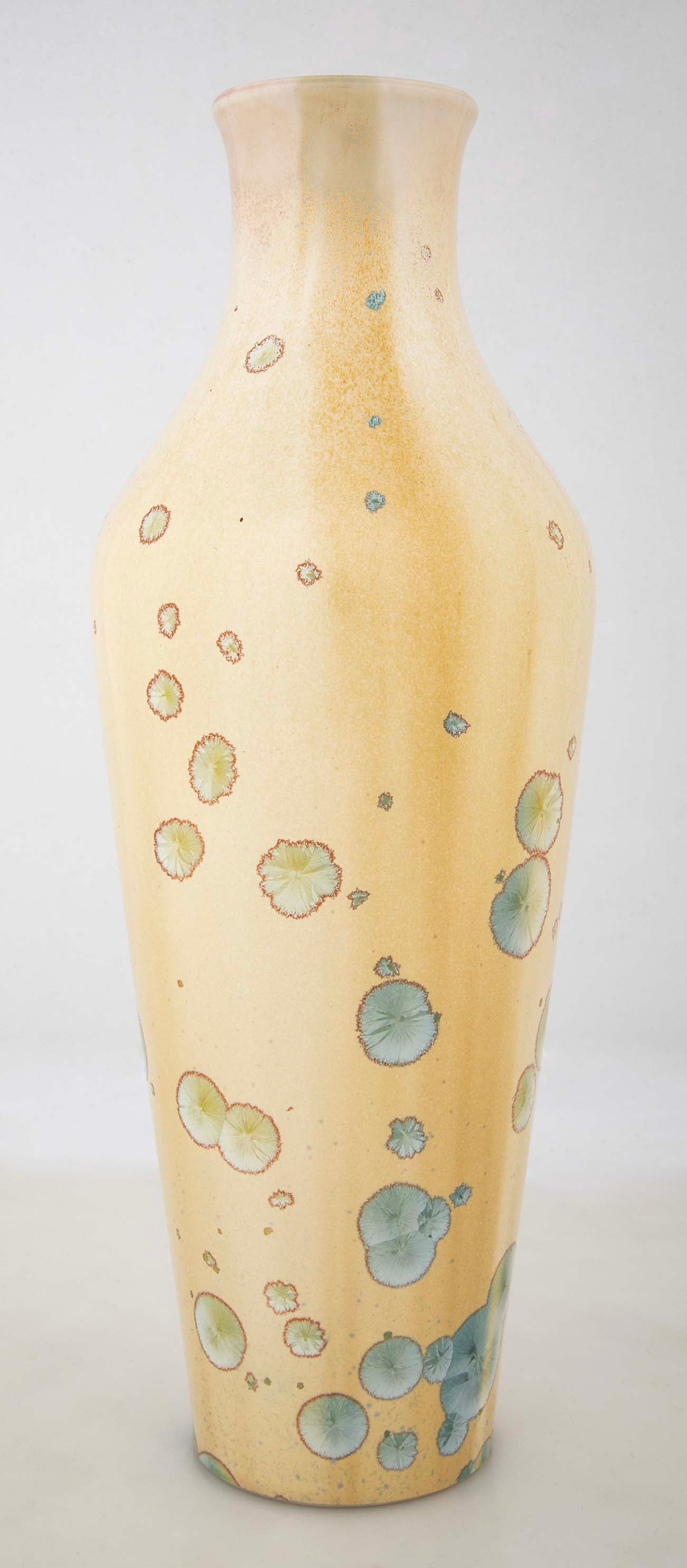 Sevres Baluster Form Vase with Iridescent Blue Speckles on Yellow Background