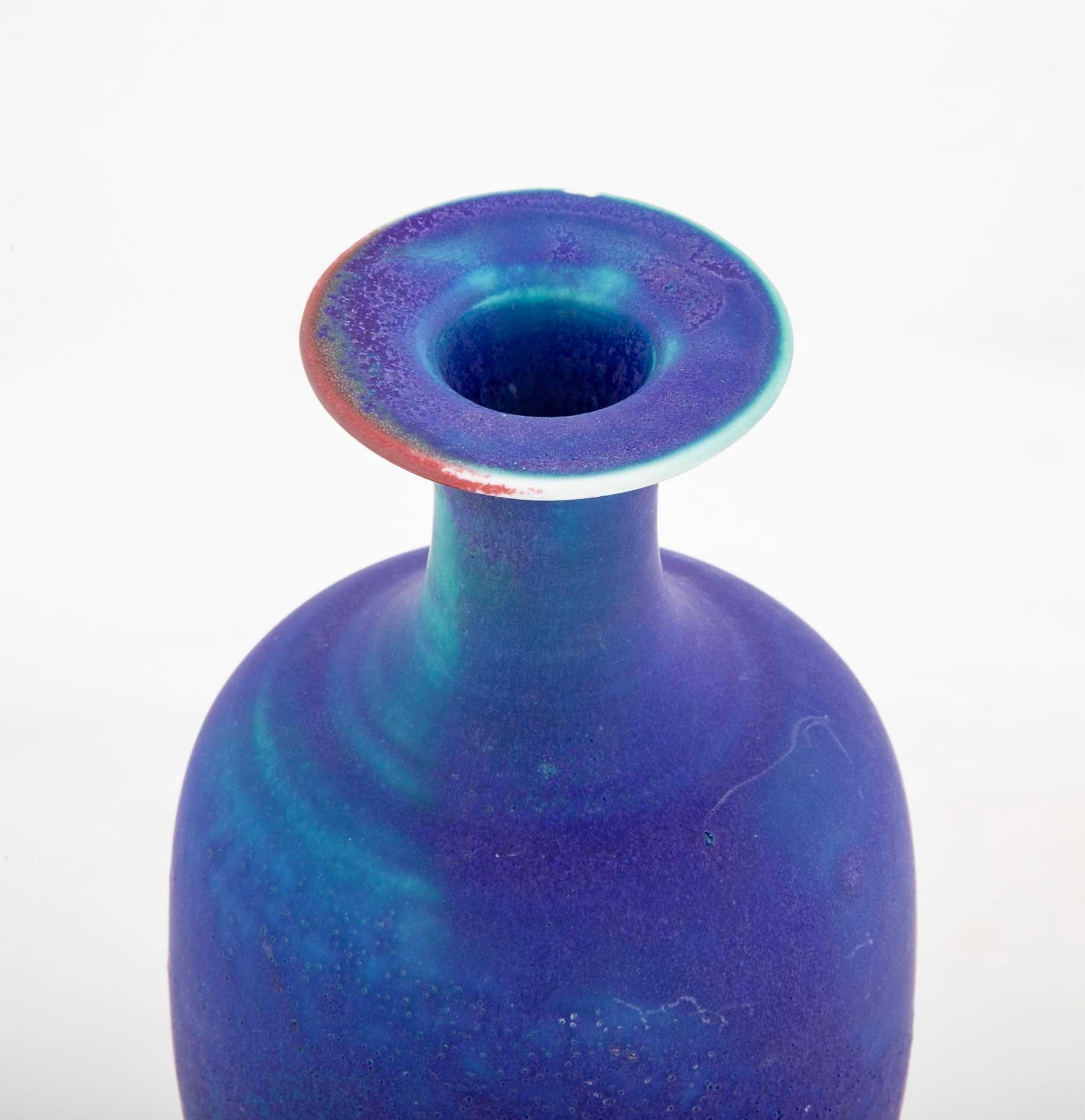 Mid-Century Studio Pottery Porcelain Vase with Cobalt Blue Glaze