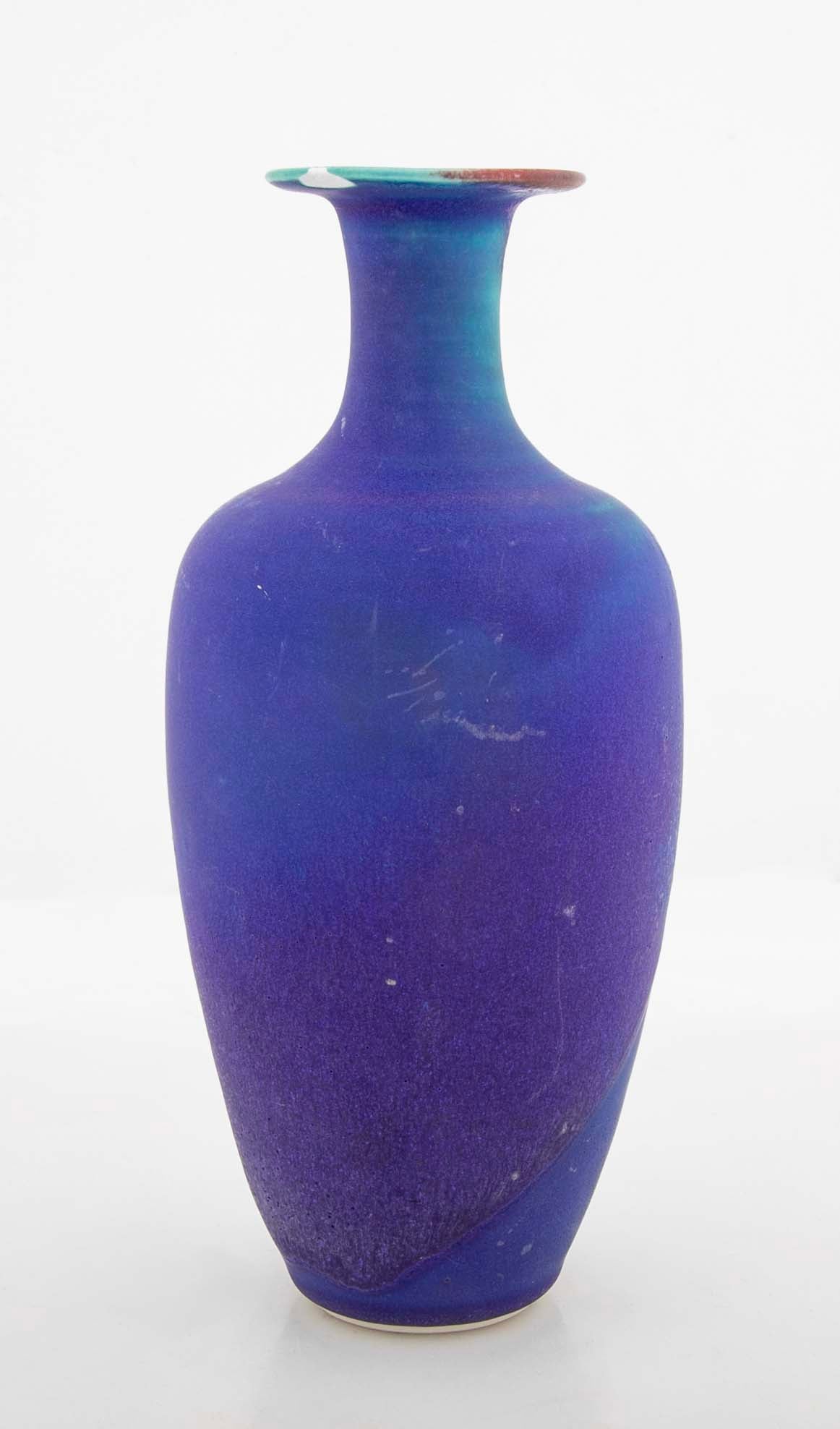 Mid-Century Studio Pottery Porcelain Vase with Cobalt Blue Glaze
