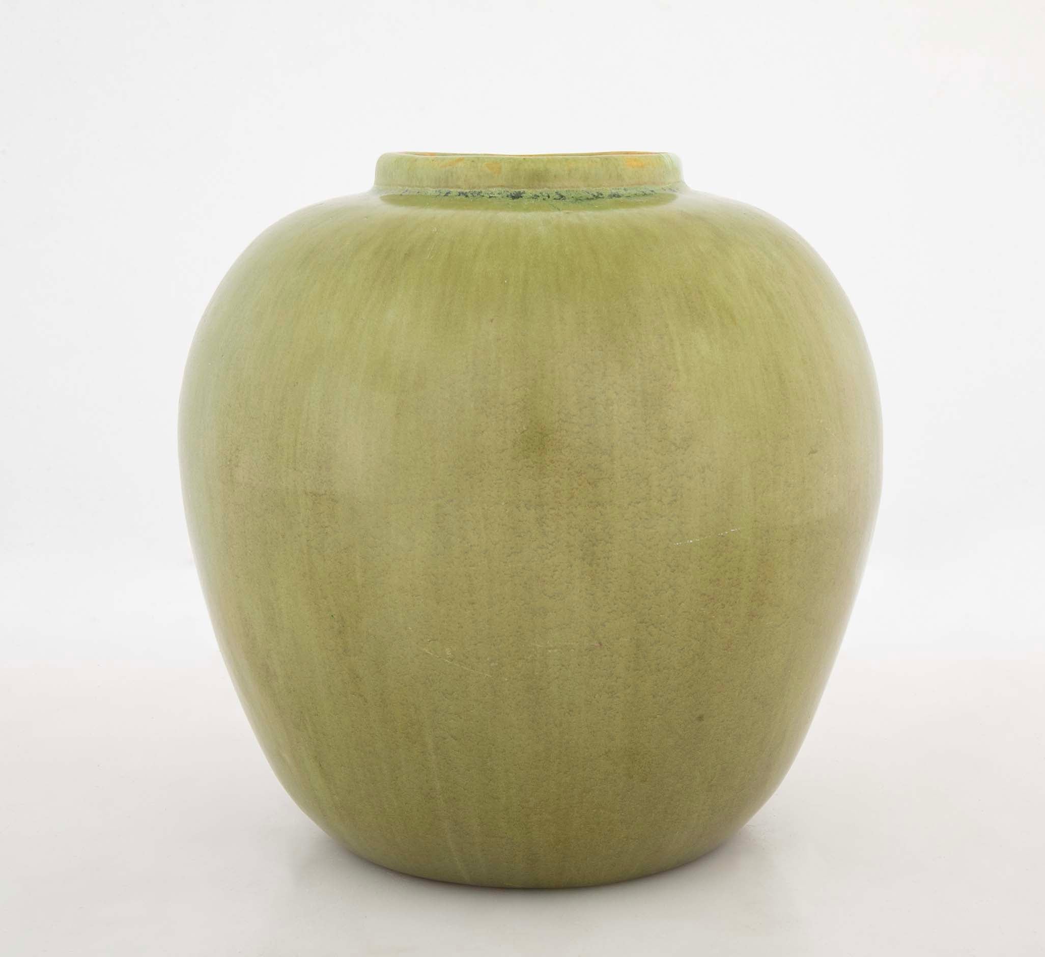 Early 20th Century Ceramic Satin Matte Green Vase