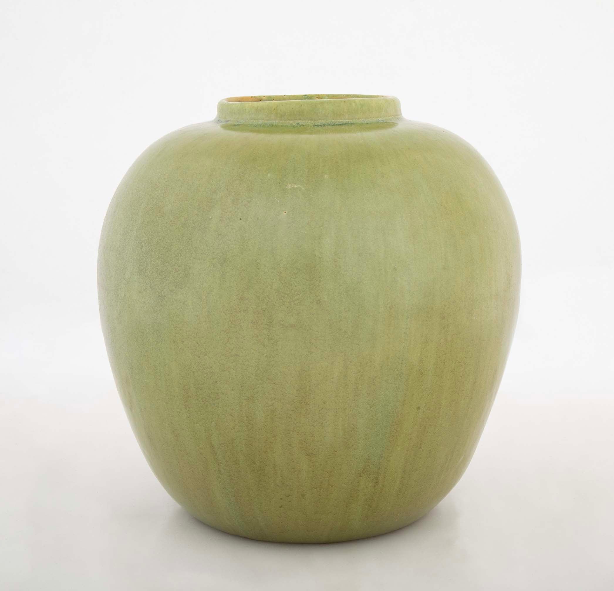 Early 20th Century Ceramic Satin Matte Green Vase