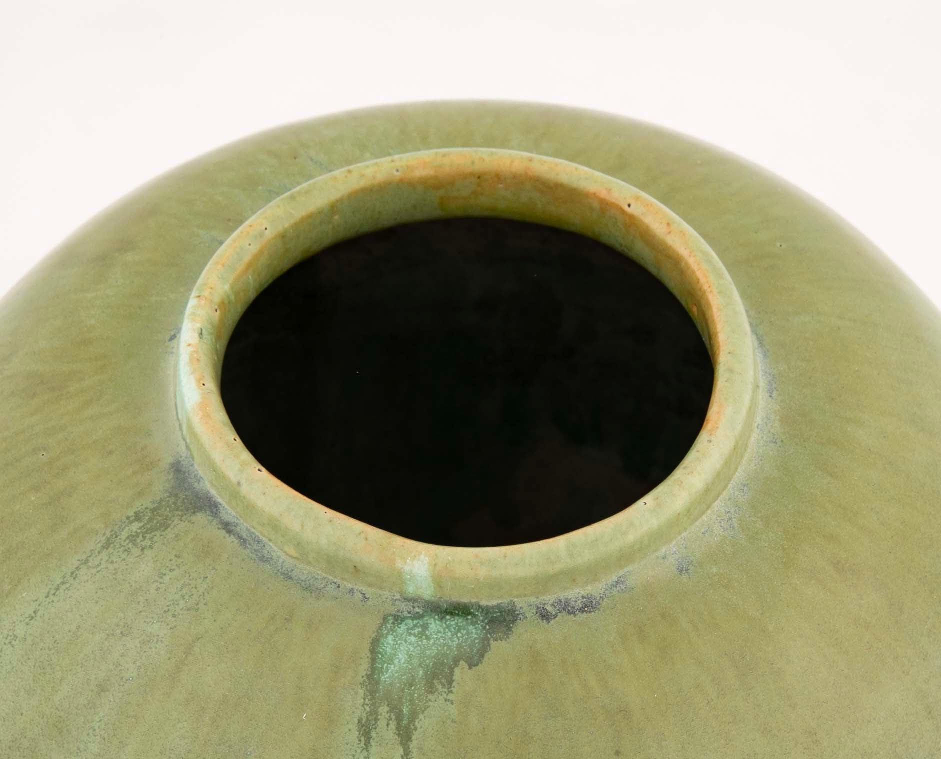 Early 20th Century Ceramic Satin Matte Green Vase