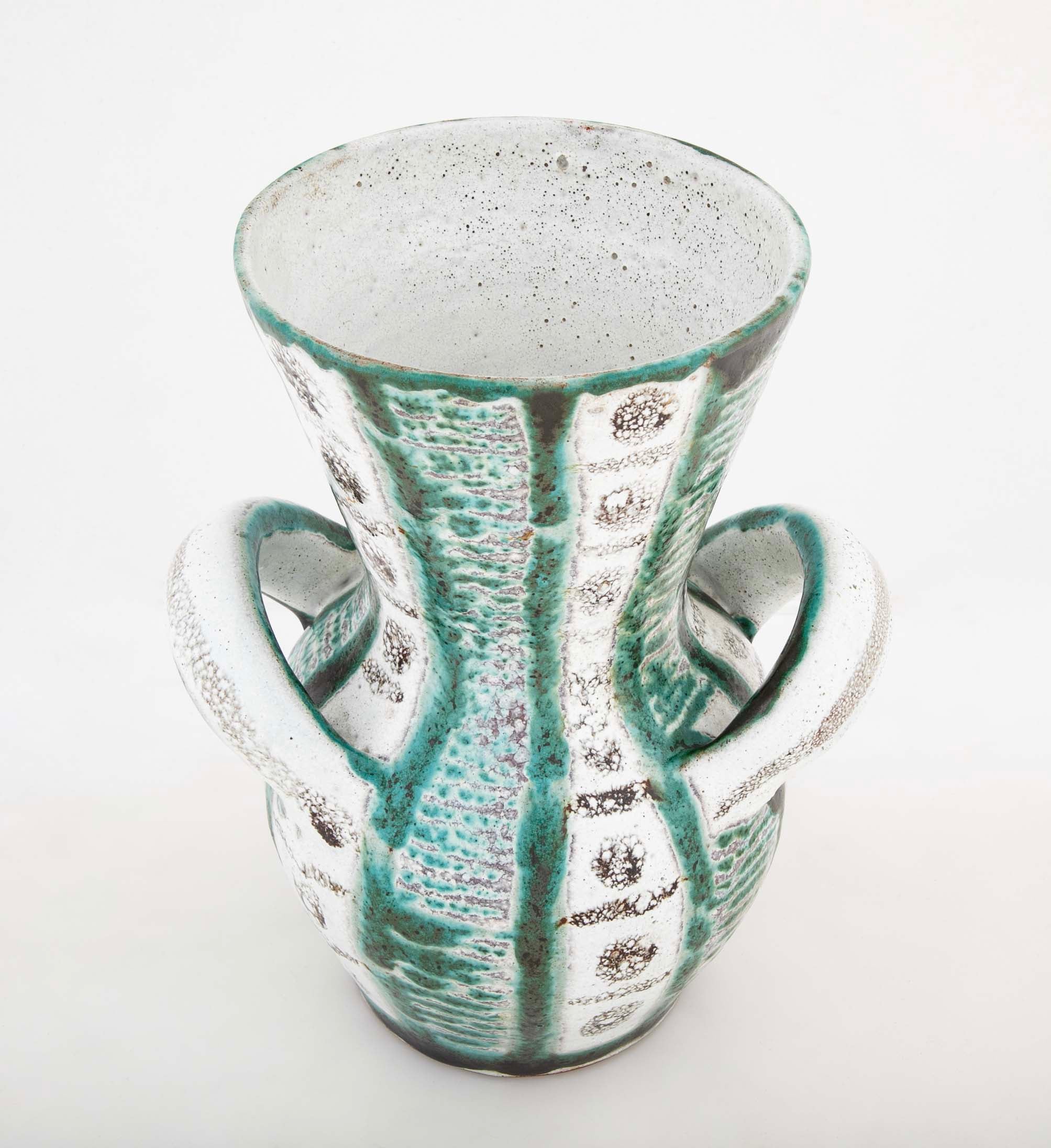 Teal & Gray Glazed Ceramic Vase by French Ceramist Robert Picault