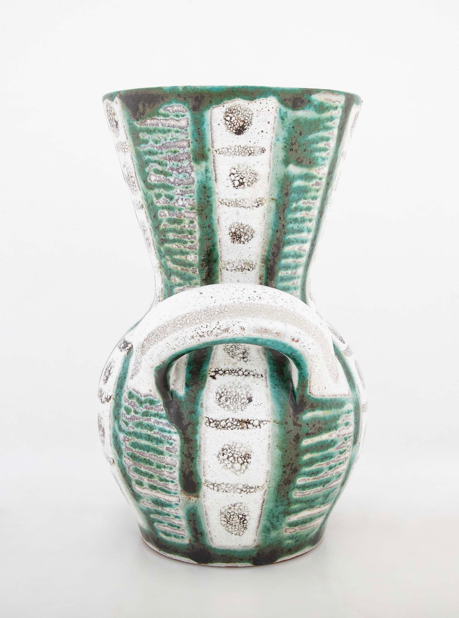 Teal & Gray Glazed Ceramic Vase by French Ceramist Robert Picault