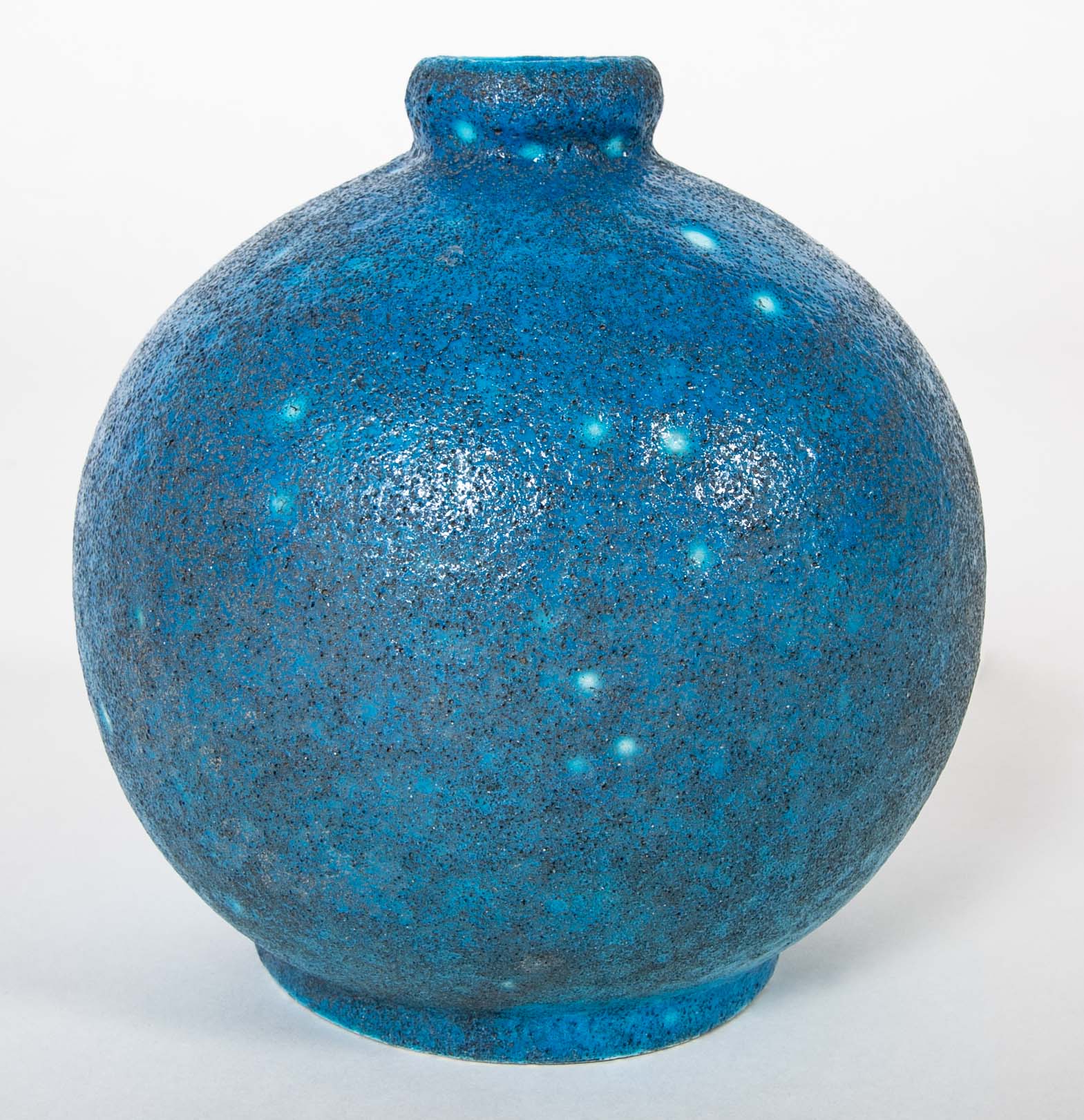 Edmond Lachenal Blue Crackled Enamel Glazed Ball Vase