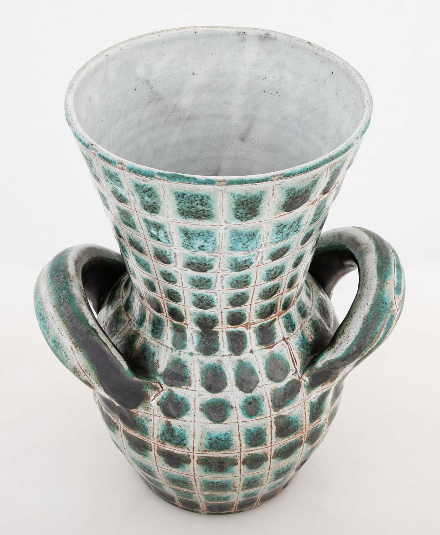 Earthenware Teal & Gray Vase by French Ceramist Robert Picault