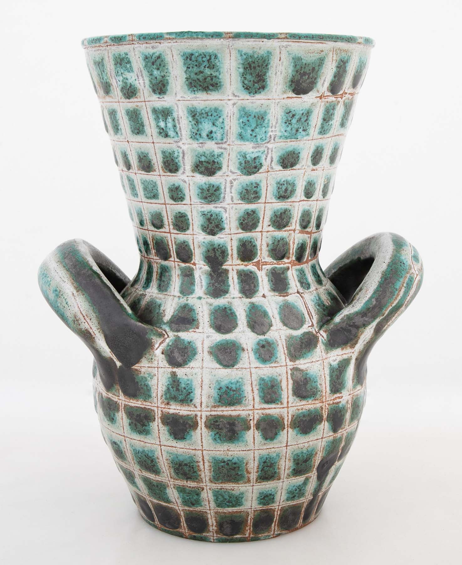 Earthenware Teal & Gray Vase by French Ceramist Robert Picault