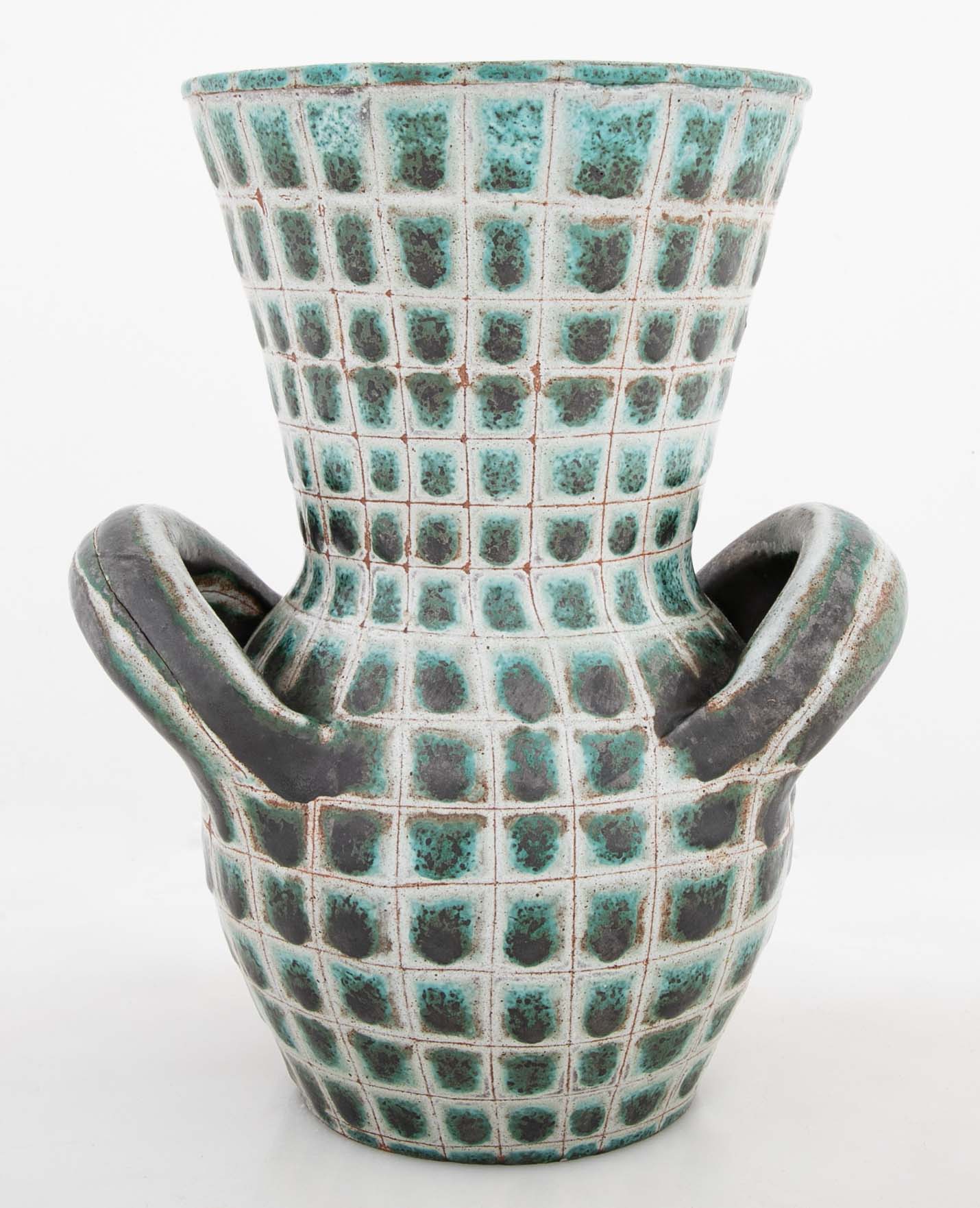 Earthenware Teal & Gray Vase by French Ceramist Robert Picault