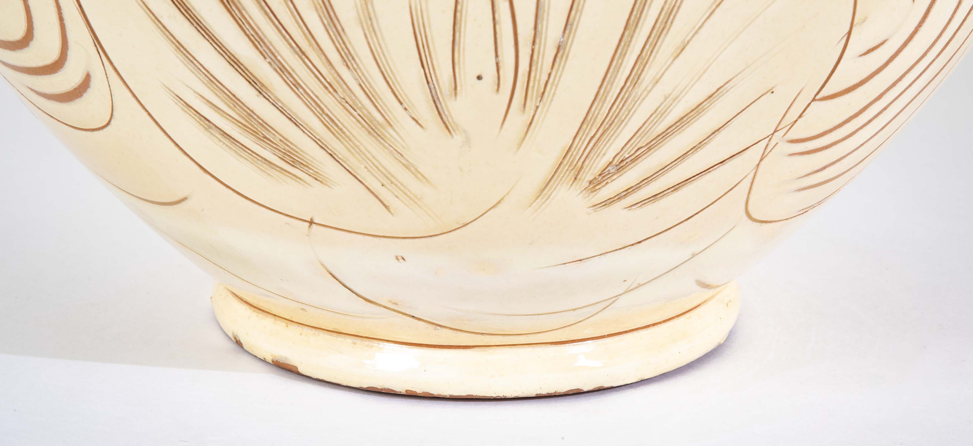 Kahler Earthenware Vase in Cream Glaze with Incised Foliage Design