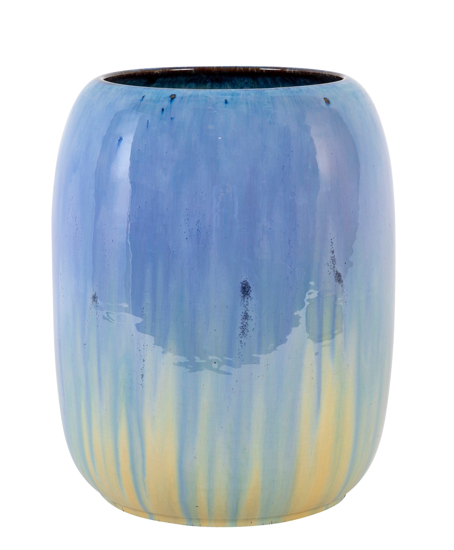 Large Fulper Pottery Vase of Chinese Blue over Yellow Flambe Glaze