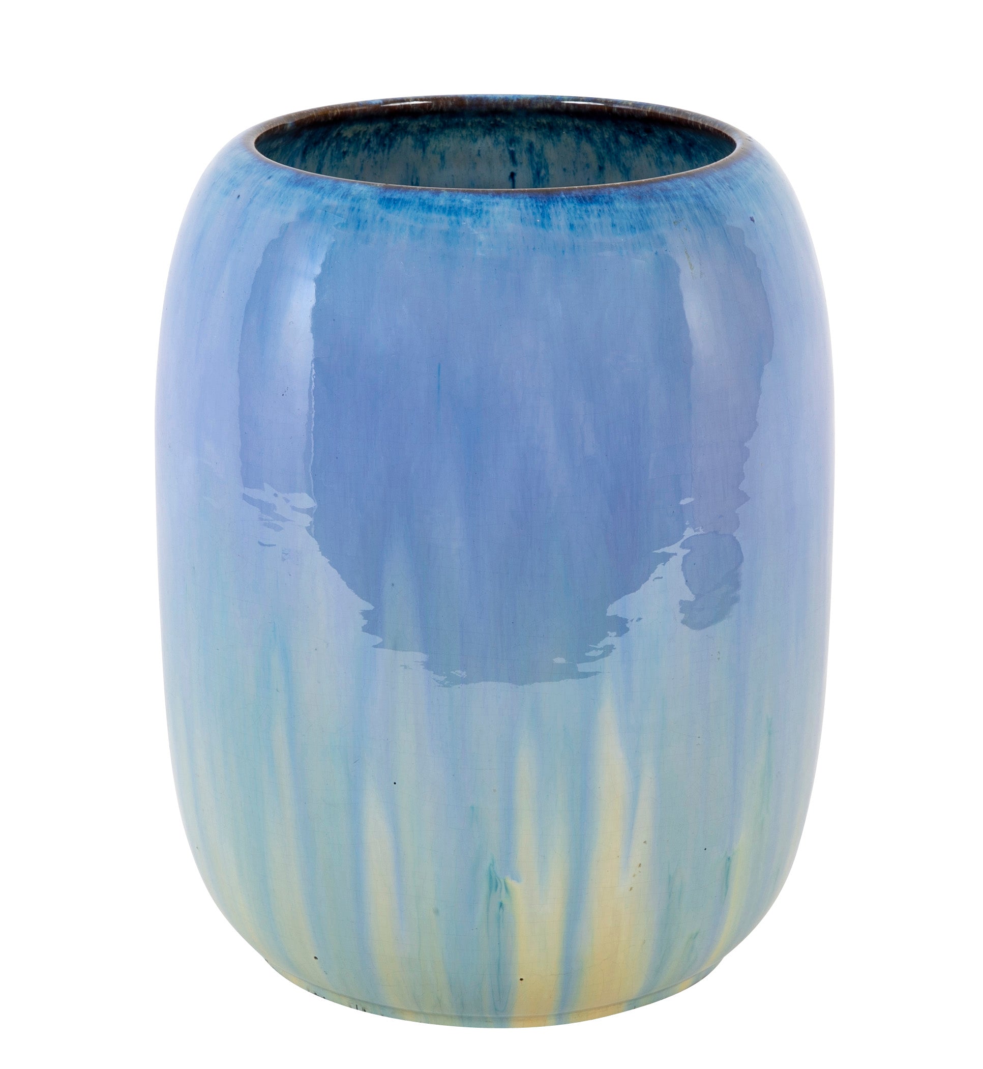 Large Fulper Pottery Vase of Chinese Blue over Yellow Flambe Glaze