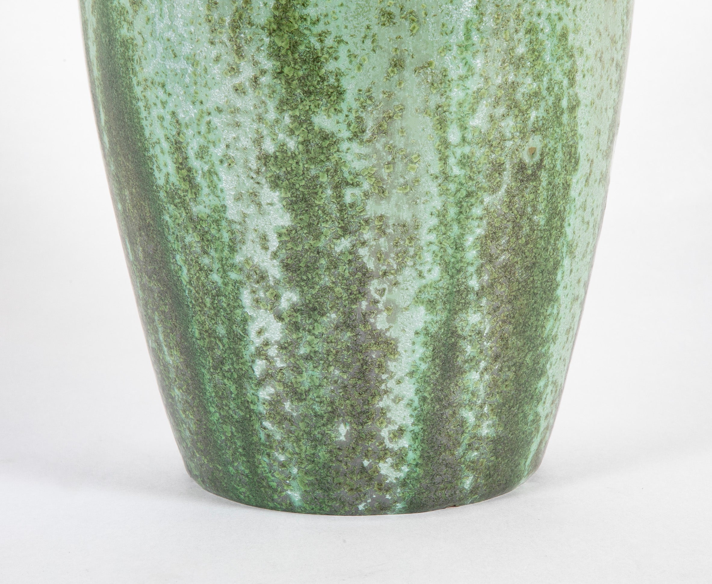 Green Fulper Pottery Vase with Darker Flambe on Light Green Field