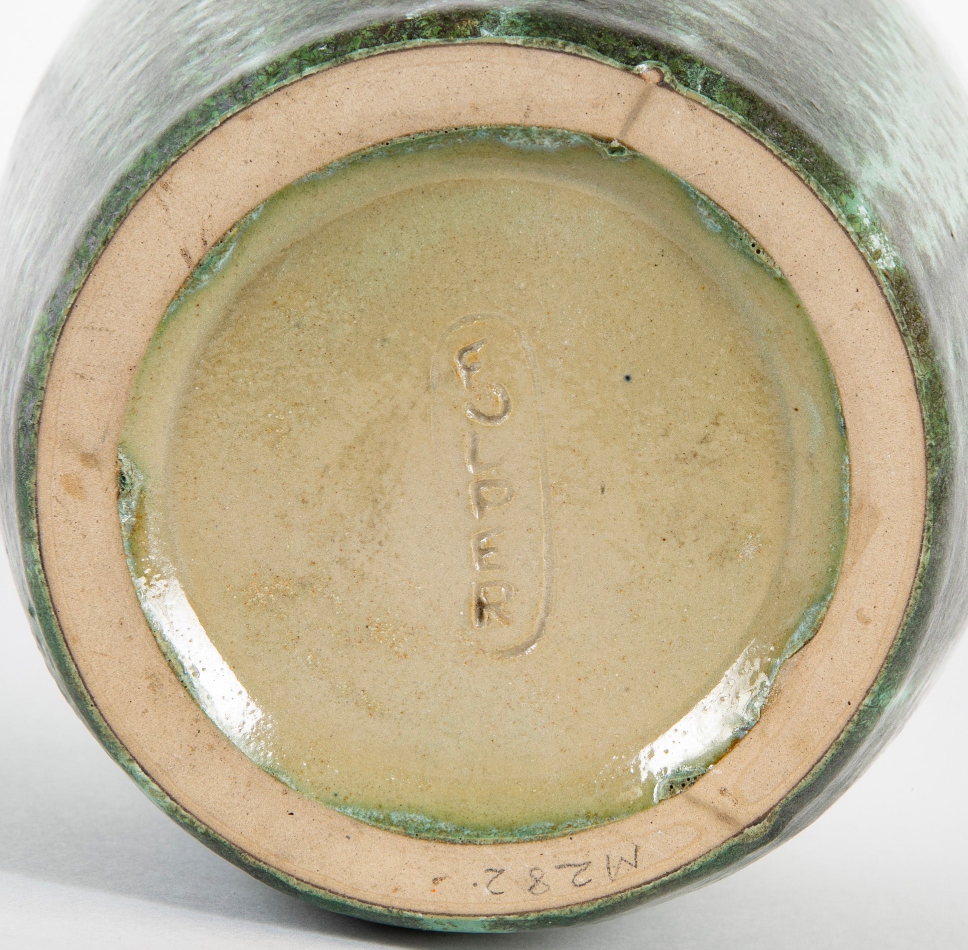Green Fulper Pottery Vase with Darker Flambe on Light Green Field
