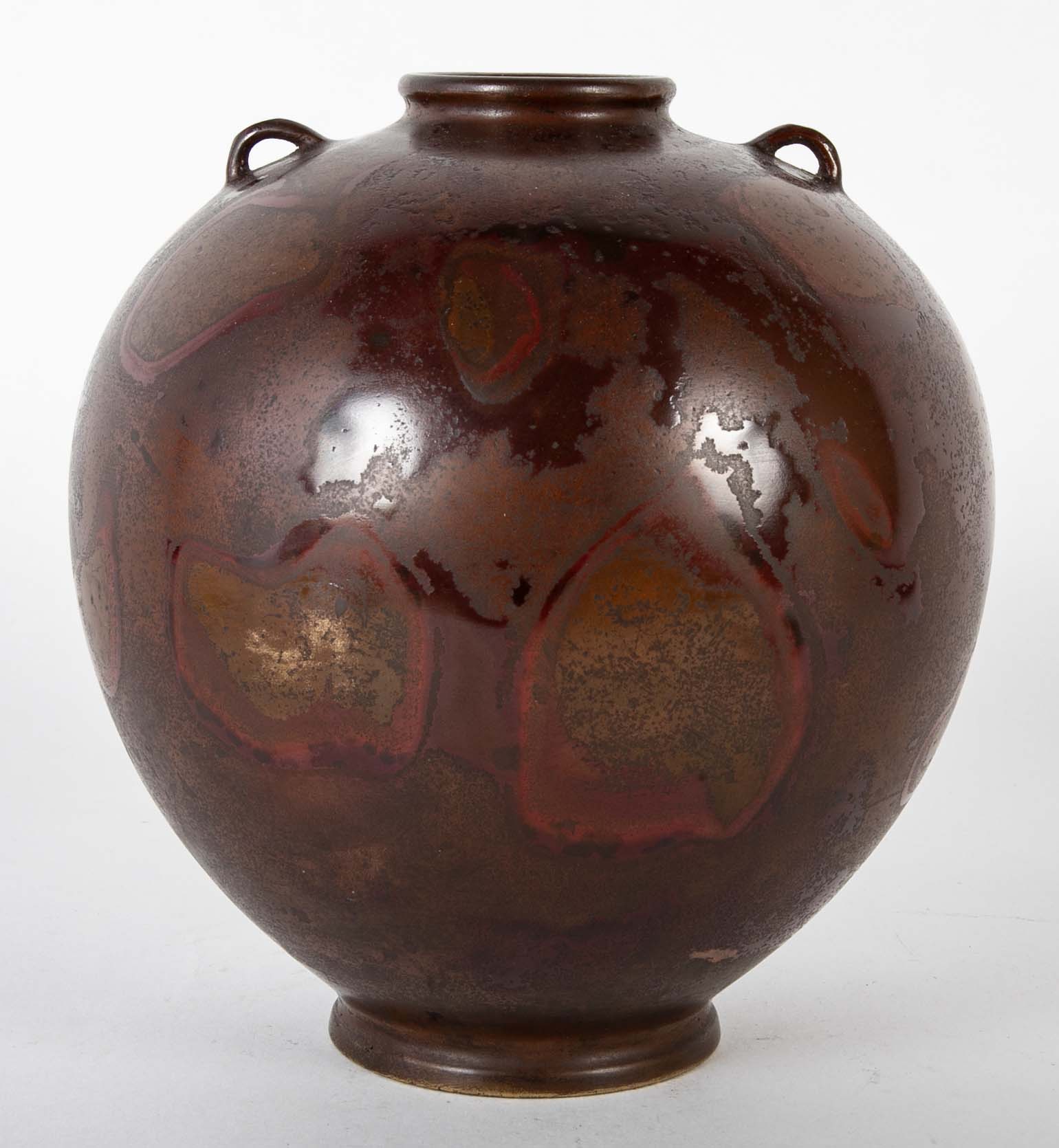 Japanese Patinated Bronze Vase with Two Small Shoulder Handles