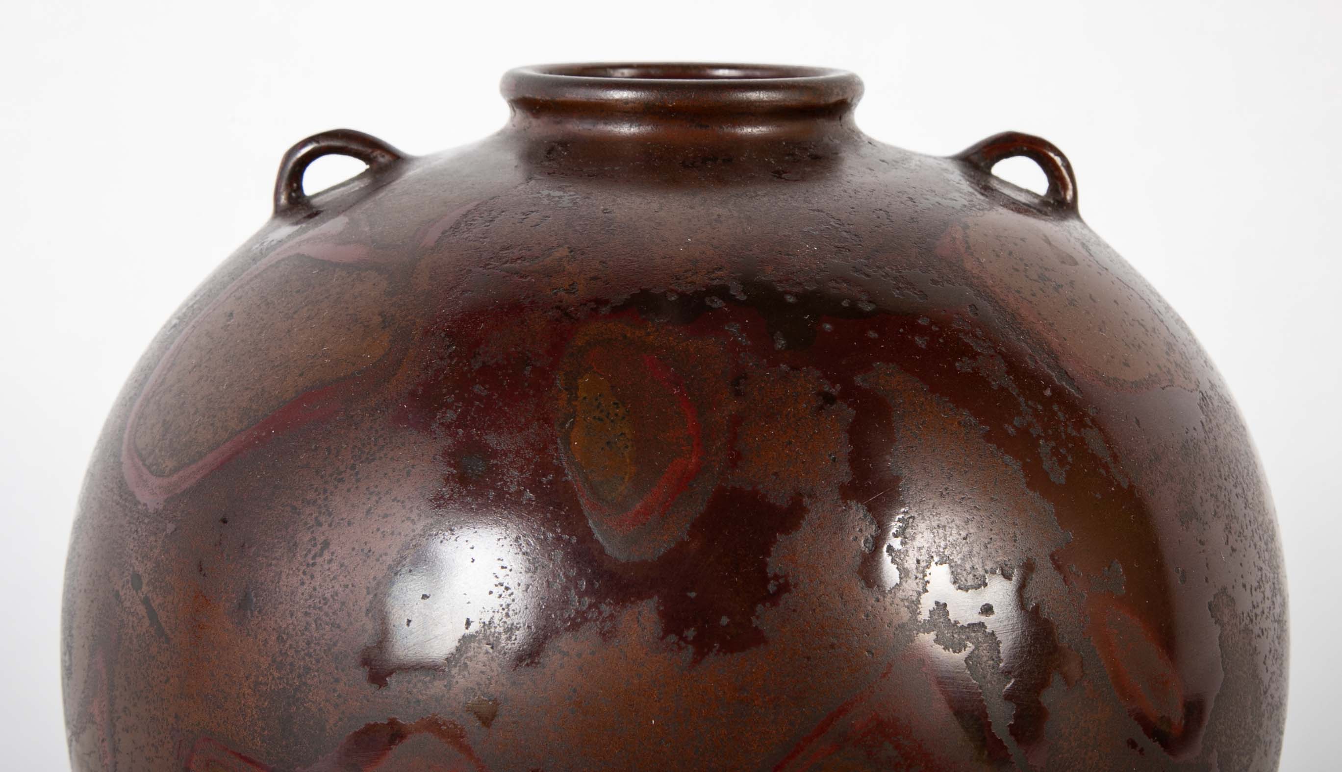 Japanese Patinated Bronze Vase with Two Small Shoulder Handles