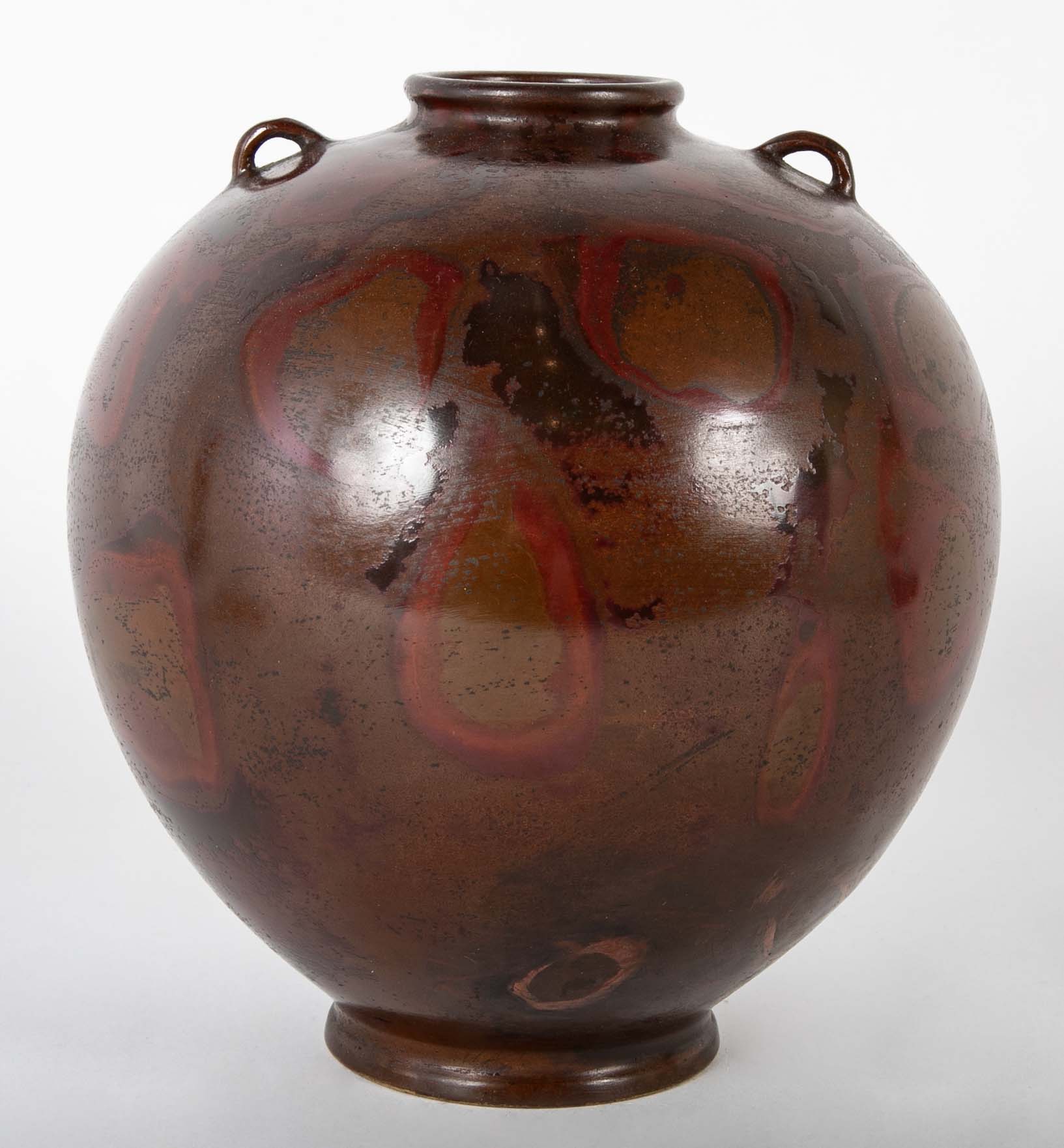 Japanese Patinated Bronze Vase with Two Small Shoulder Handles