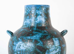 A Jacques Blin Sgraffito Glazed Stoneware Vase with Animal Decor