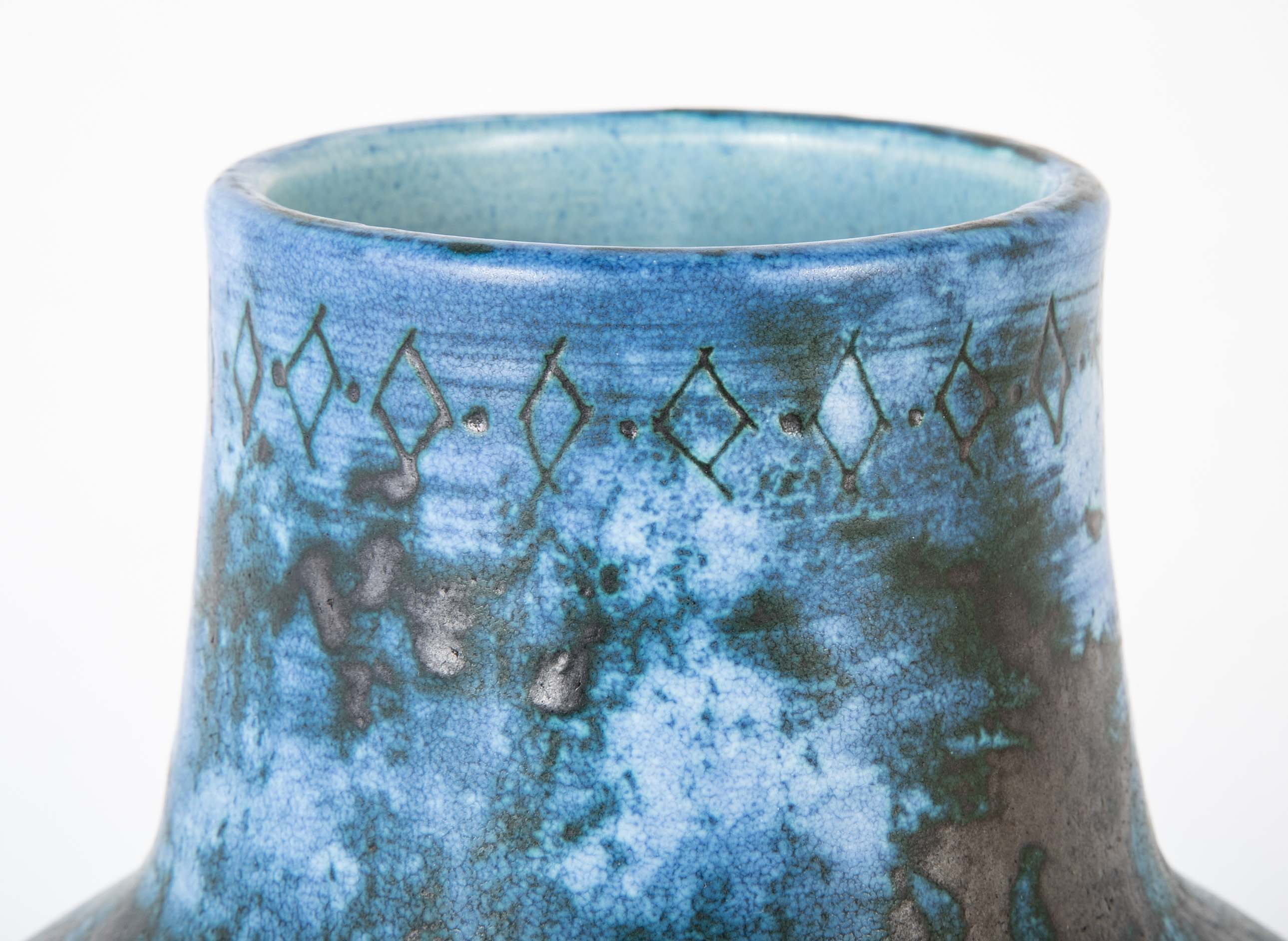 A Jacques Blin Sgraffito Glazed Stoneware Vase with Animal Decor