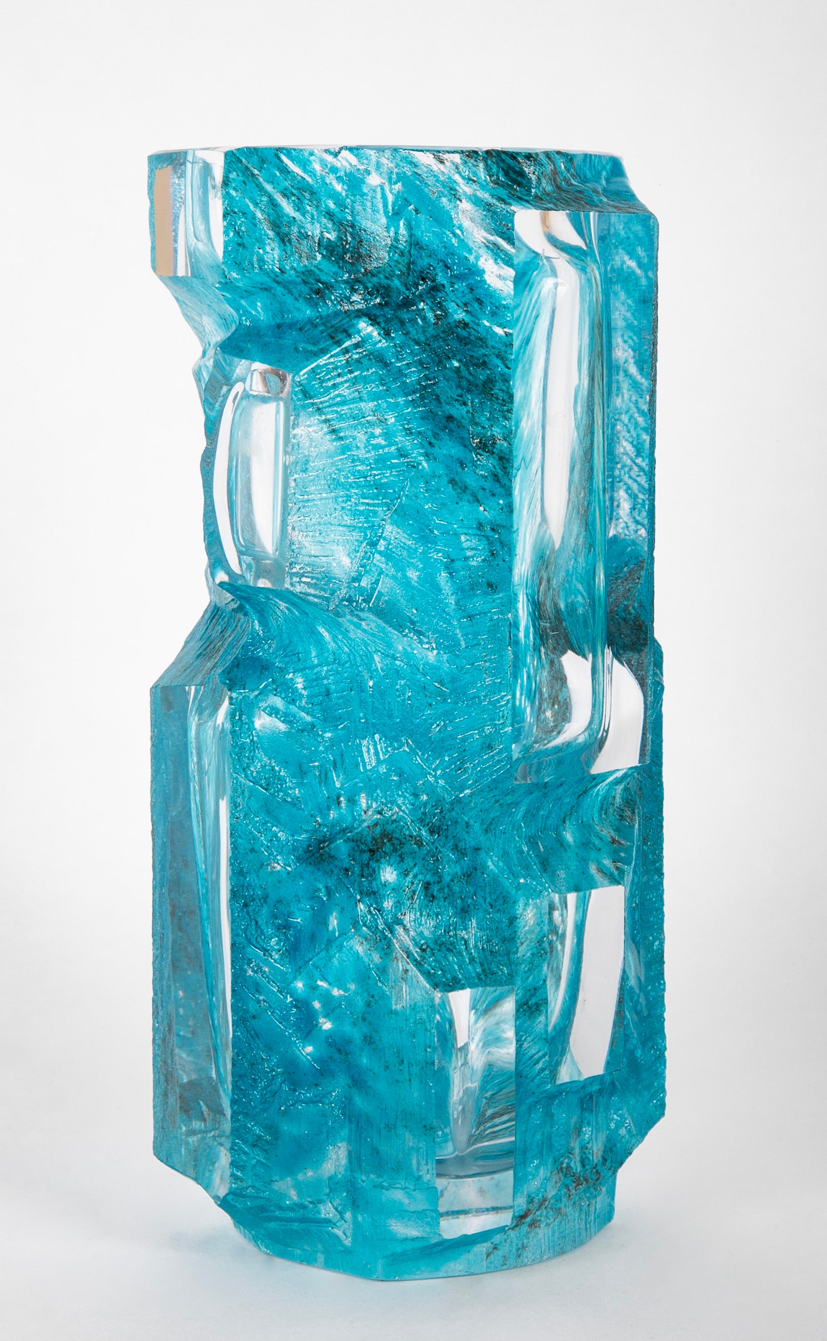 "Argos" Vase of Blue Ground with Clear Panels by Daum