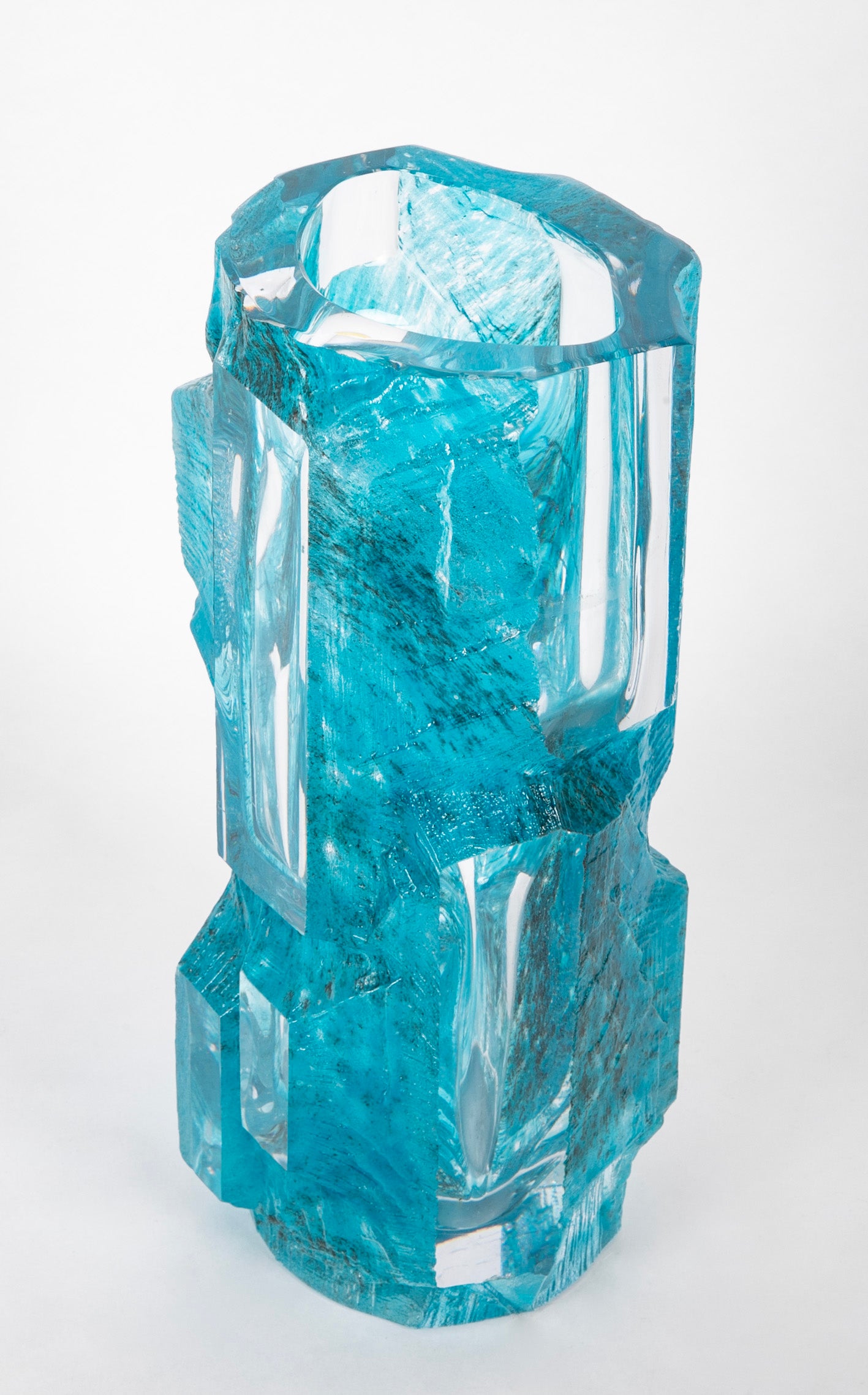 "Argos" Vase of Blue Ground with Clear Panels by Daum