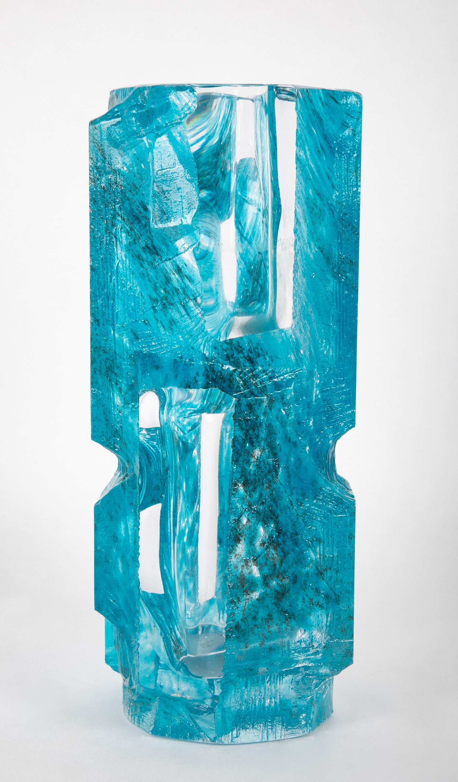 "Argos" Vase of Blue Ground with Clear Panels by Daum