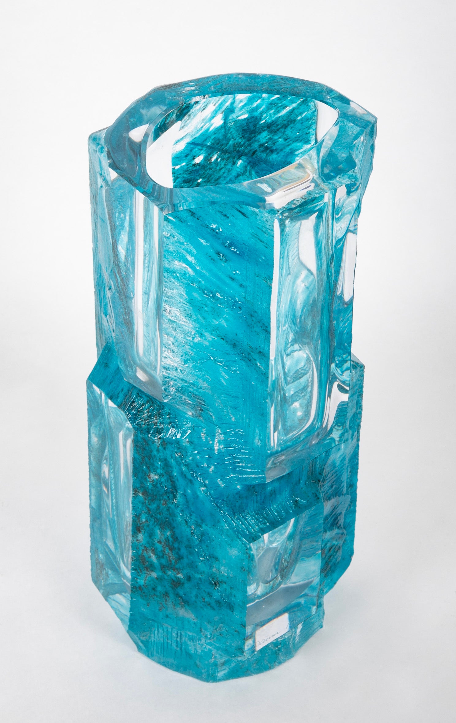 "Argos" Vase of Blue Ground with Clear Panels by Daum