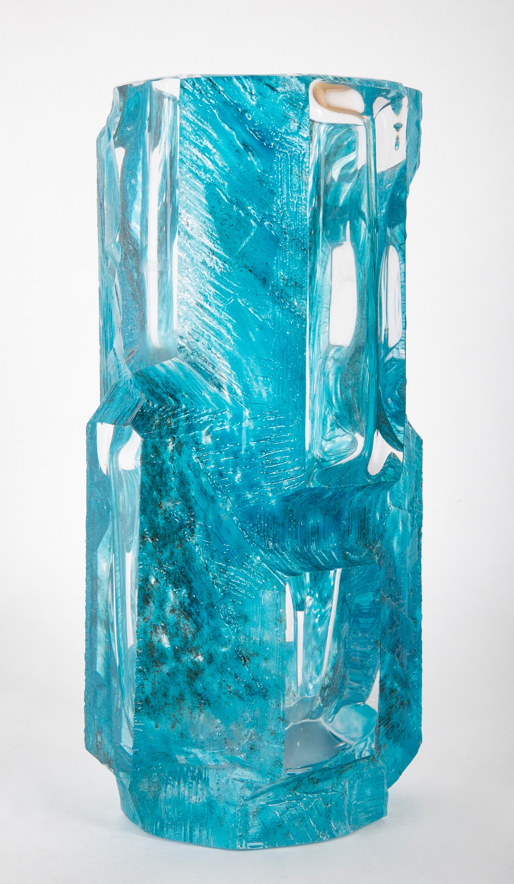 "Argos" Vase of Blue Ground with Clear Panels by Daum